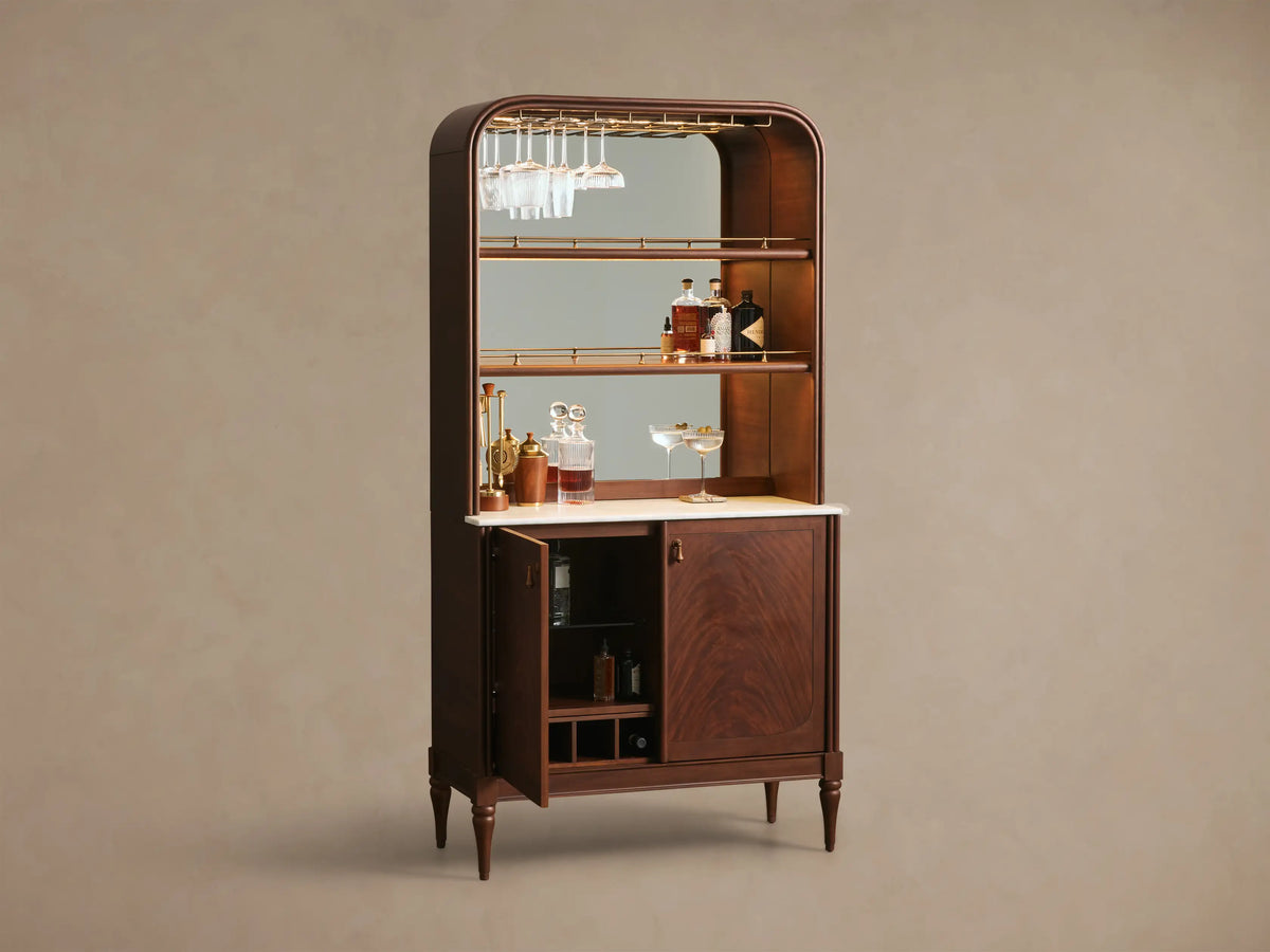 Frances Mahogany Wood Bar Cabinet Wine and Stemware Storage