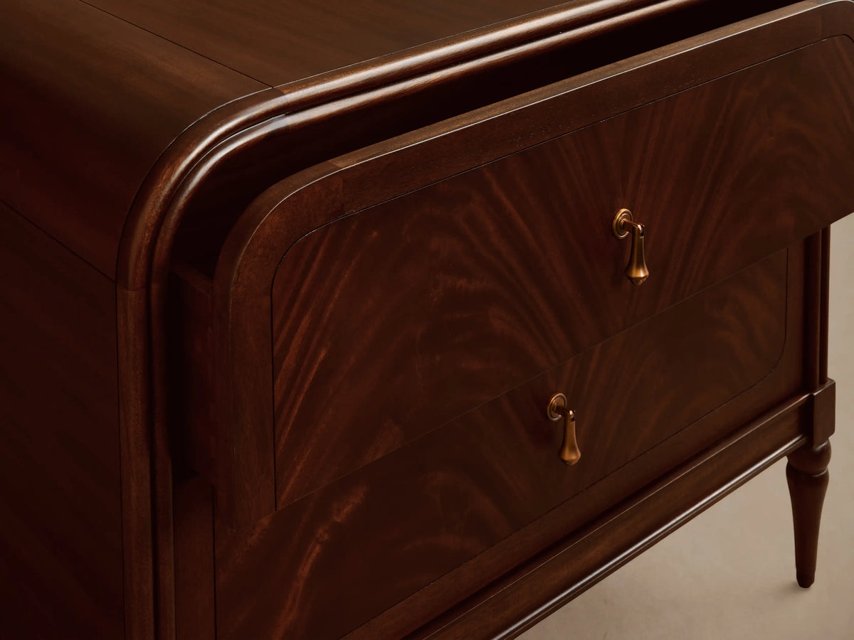 Frances Mahogany Wood Nightstand 2 Drawer Bedside Table