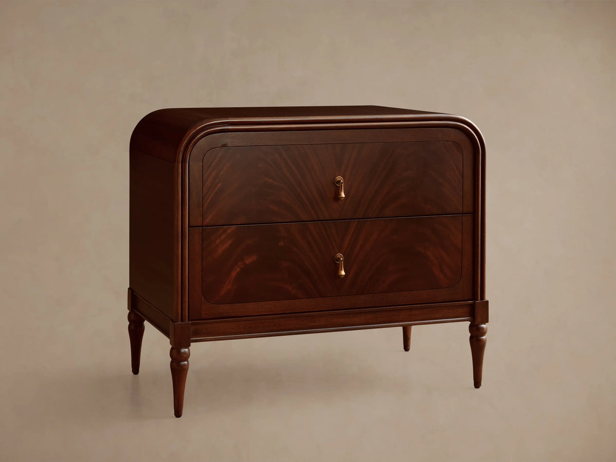 Frances Mahogany Wood Nightstand 2 Drawer Bedside Table