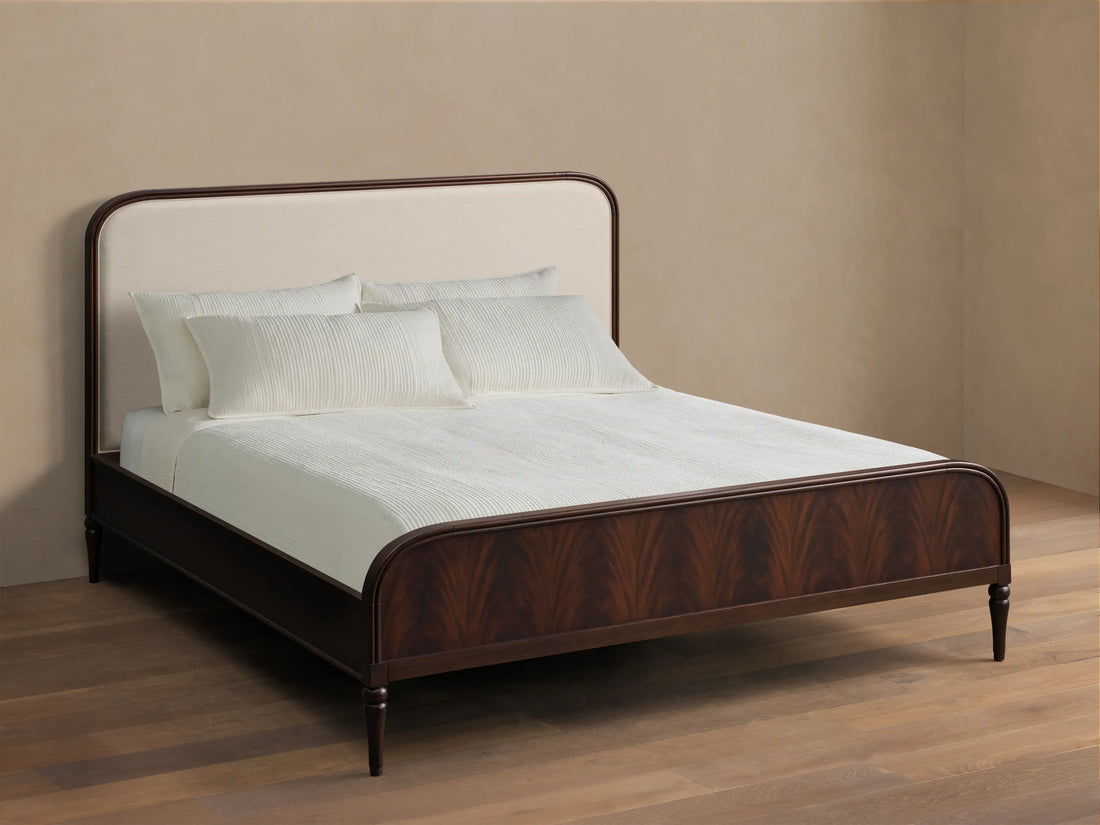 Frances Mahogany Wood Upholstered Bed Queen and King Platform Bed