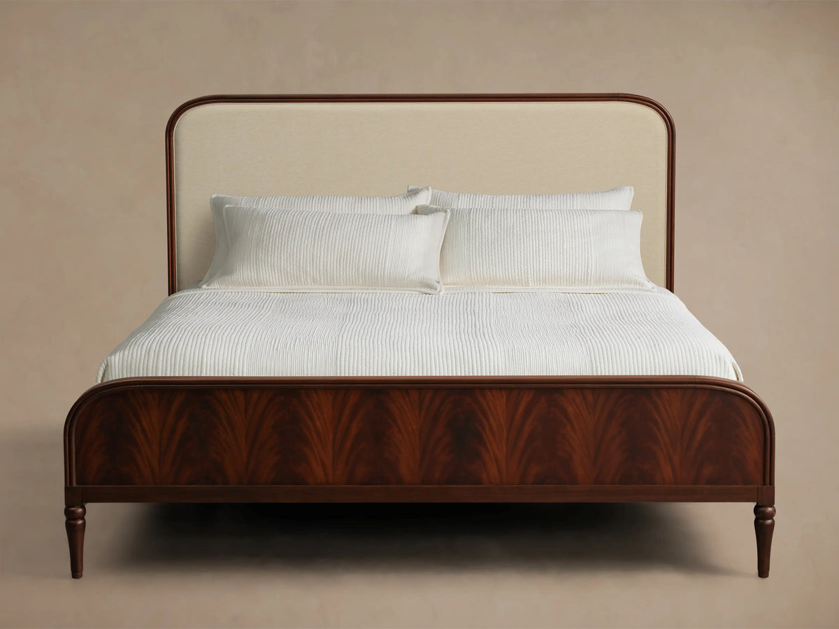 Frances Mahogany Wood Upholstered Bed Queen and King Platform Bed