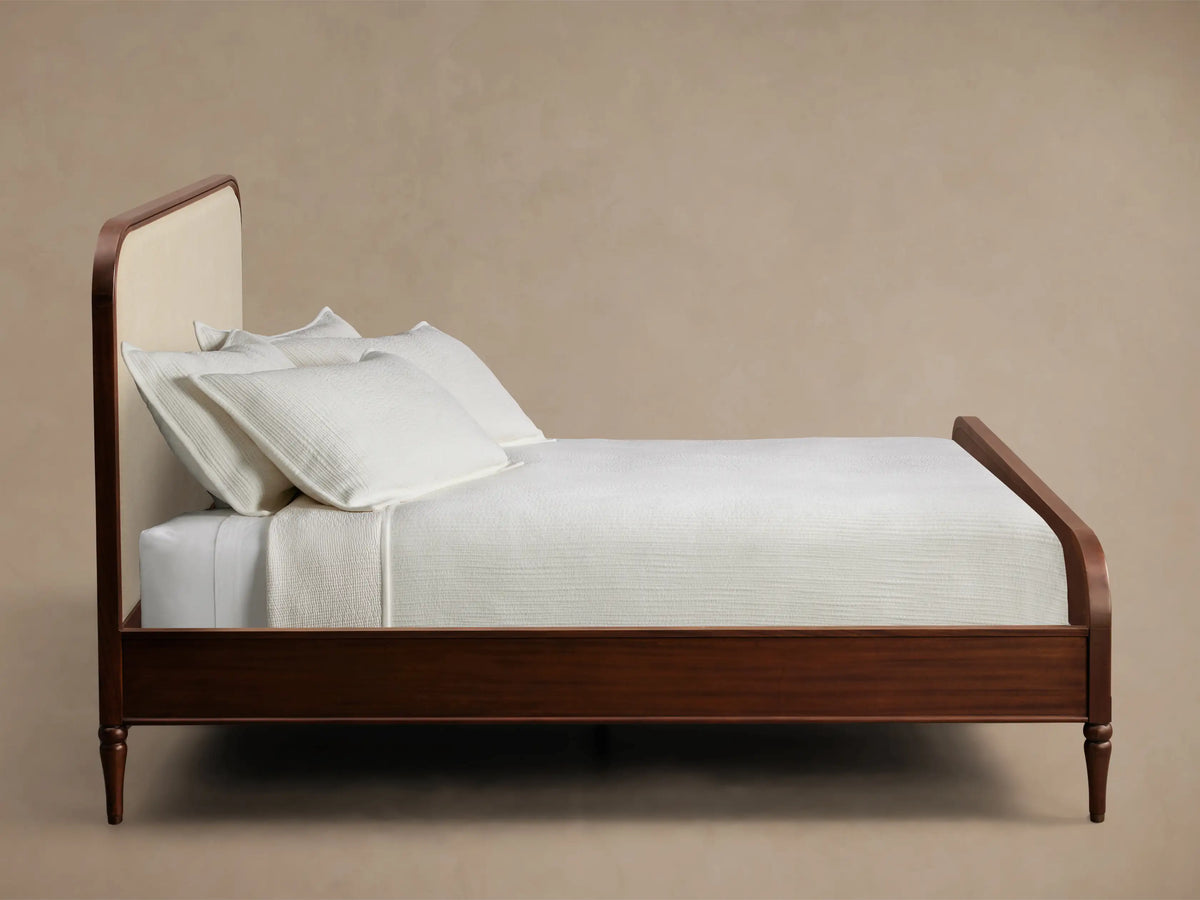 Frances Mahogany Wood Upholstered Bed Queen and King Platform Bed