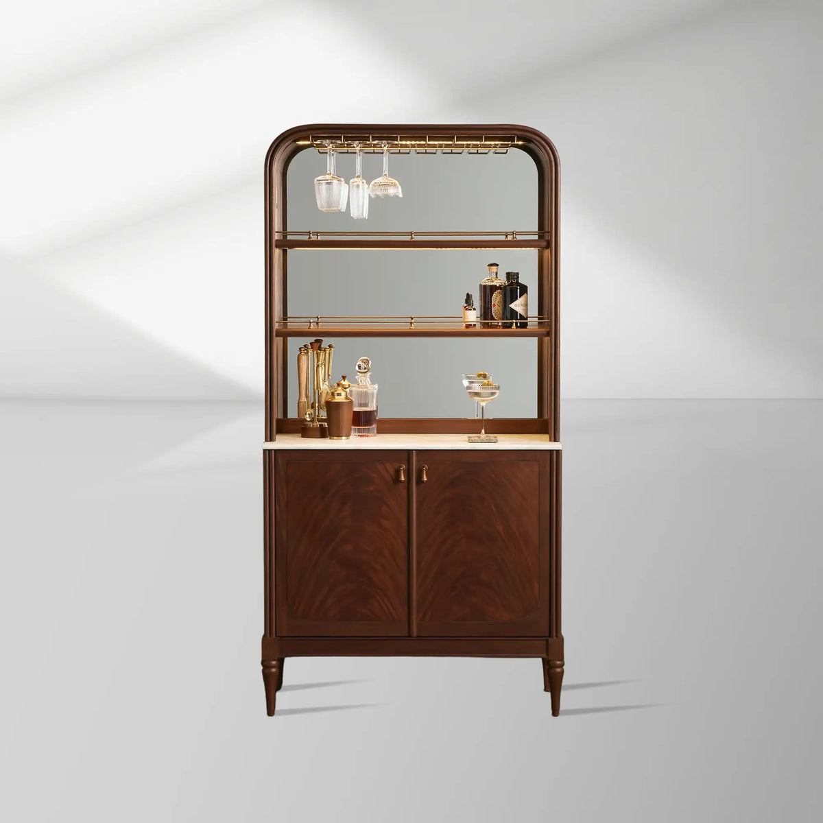 Frances Mahogany Wood Bar Cabinet Wine and Stemware Storage