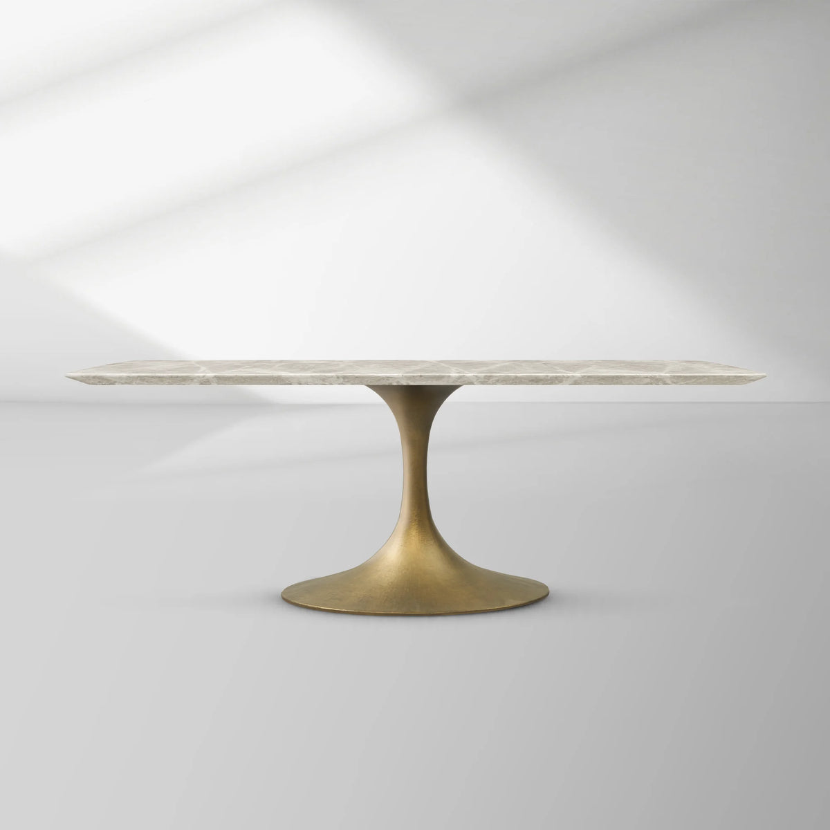 Aero Rectangular Stone Dining Table with Marble Top and Cast Steel Base