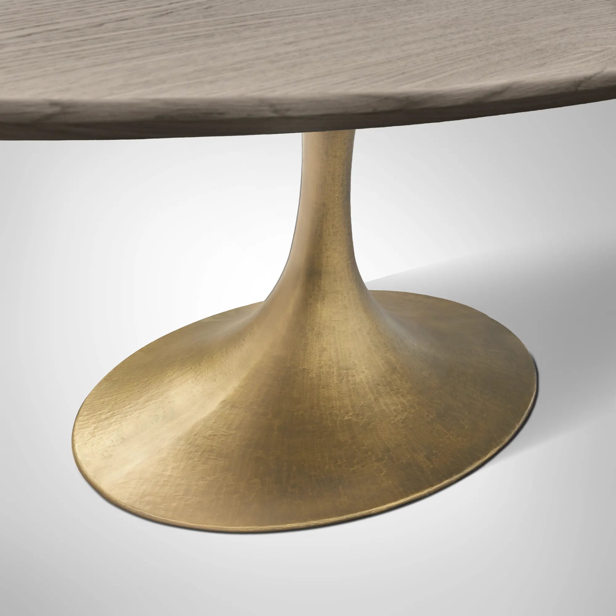 Aero Oval Oak Dining Table with Cast Steel Pedestal Base