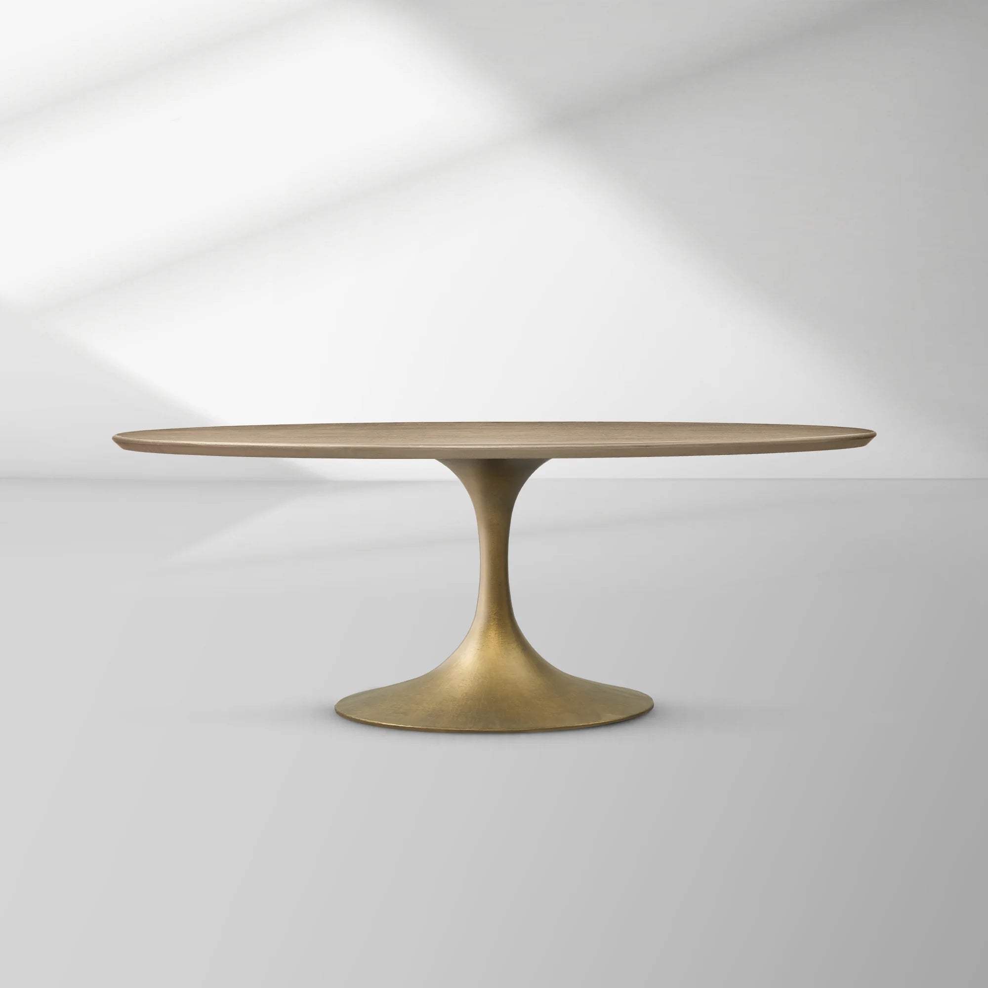 Aero Oval Oak Dining Table with Cast Steel Pedestal Base