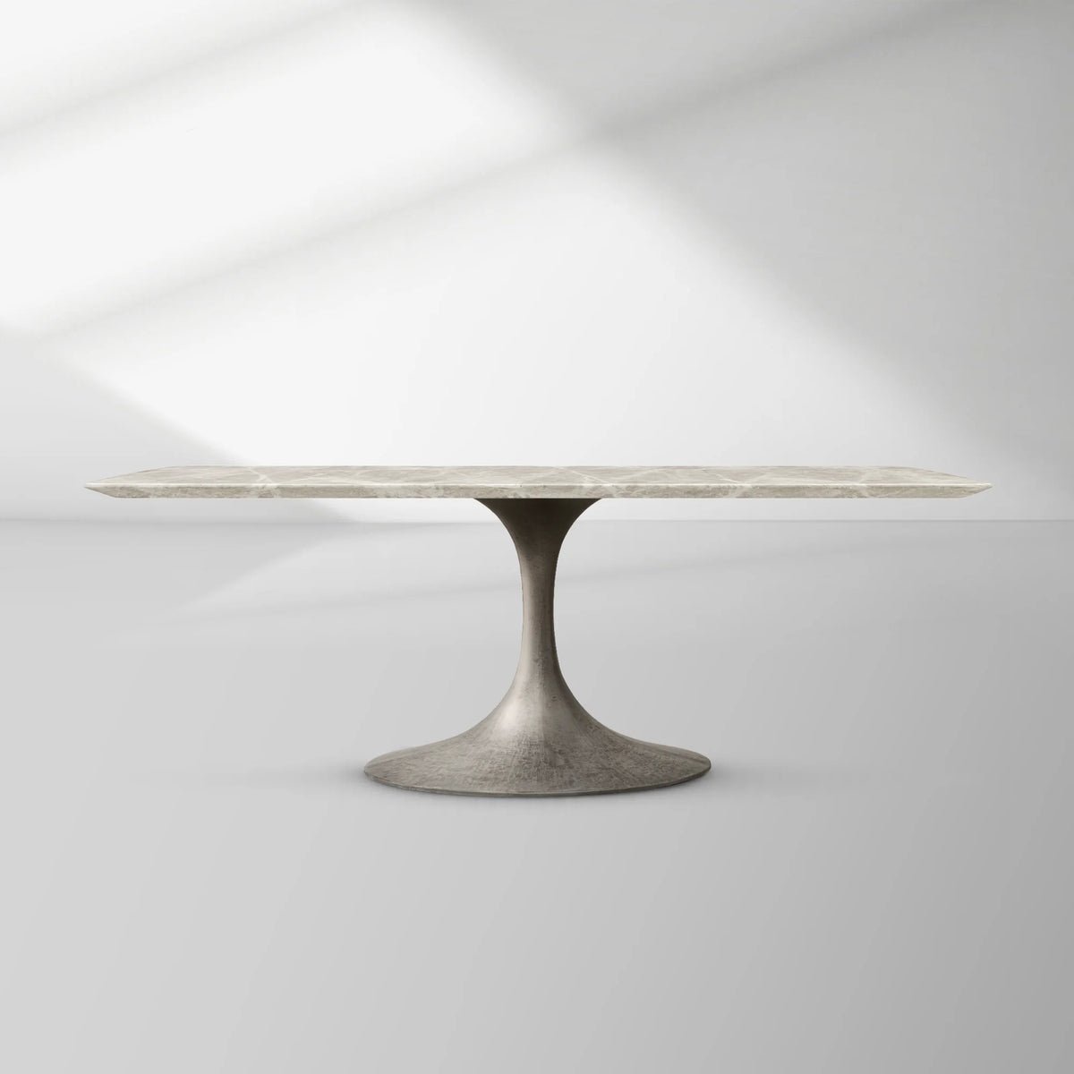 Aero Rectangular Stone Dining Table with Marble Top and Cast Steel Base