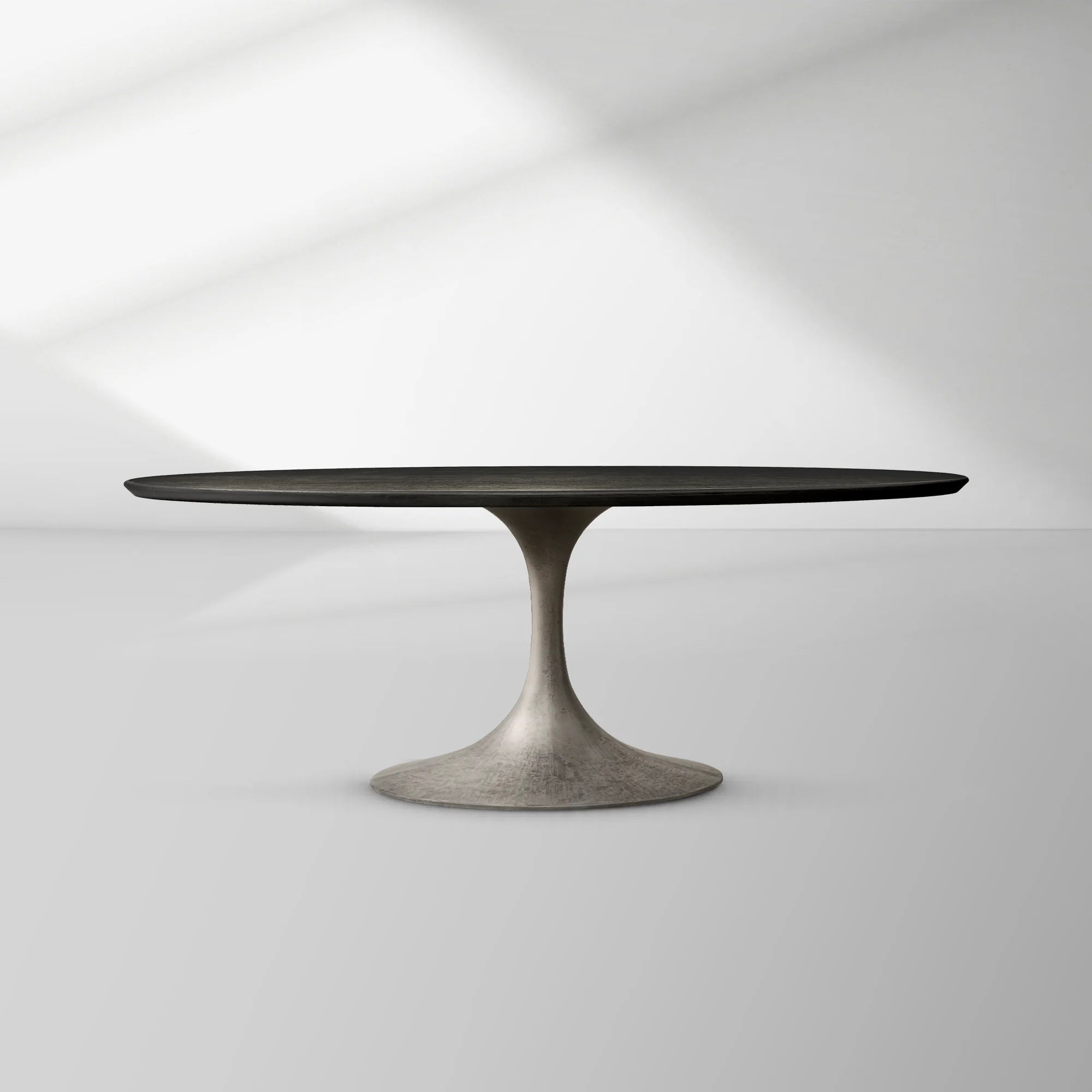 Aero Oval Oak Dining Table with Cast Steel Pedestal Base