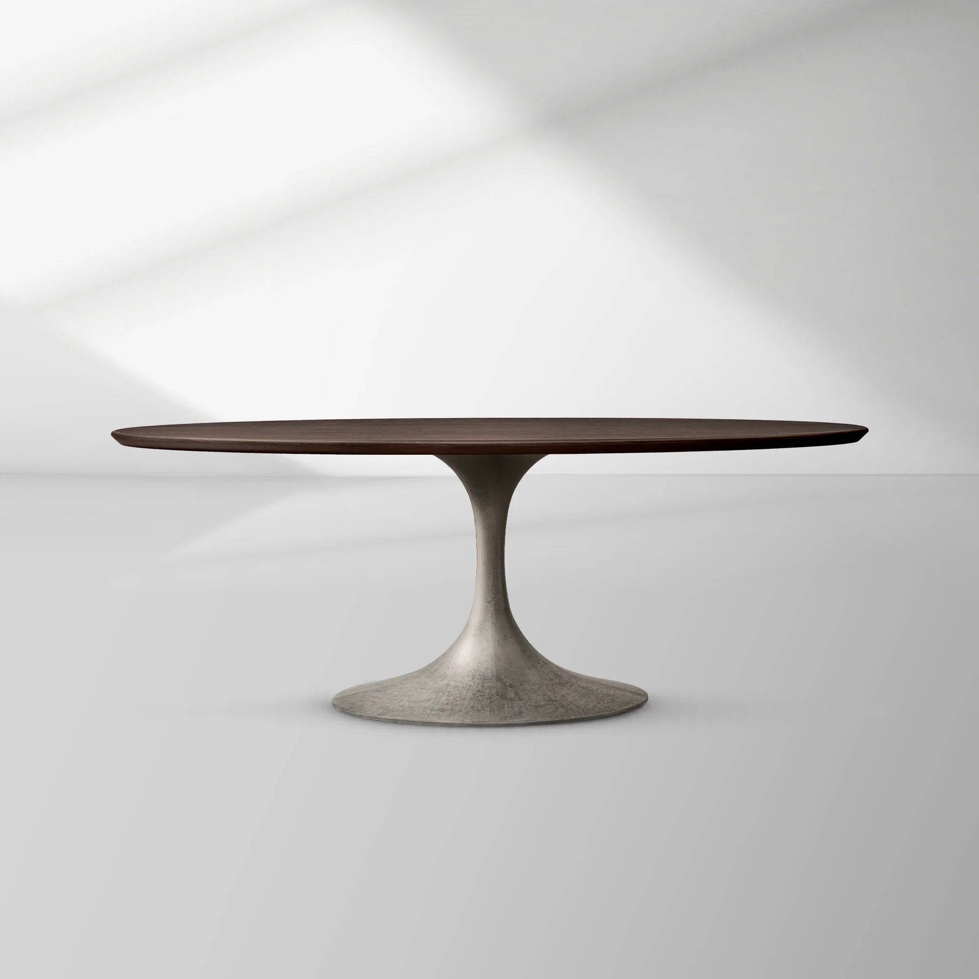 Aero Oval Oak Dining Table with Cast Steel Pedestal Base