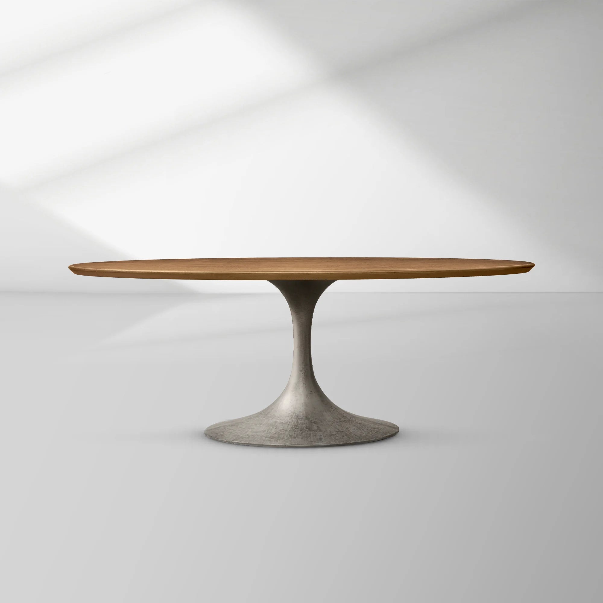 Aero Oval Oak Dining Table with Cast Steel Pedestal Base