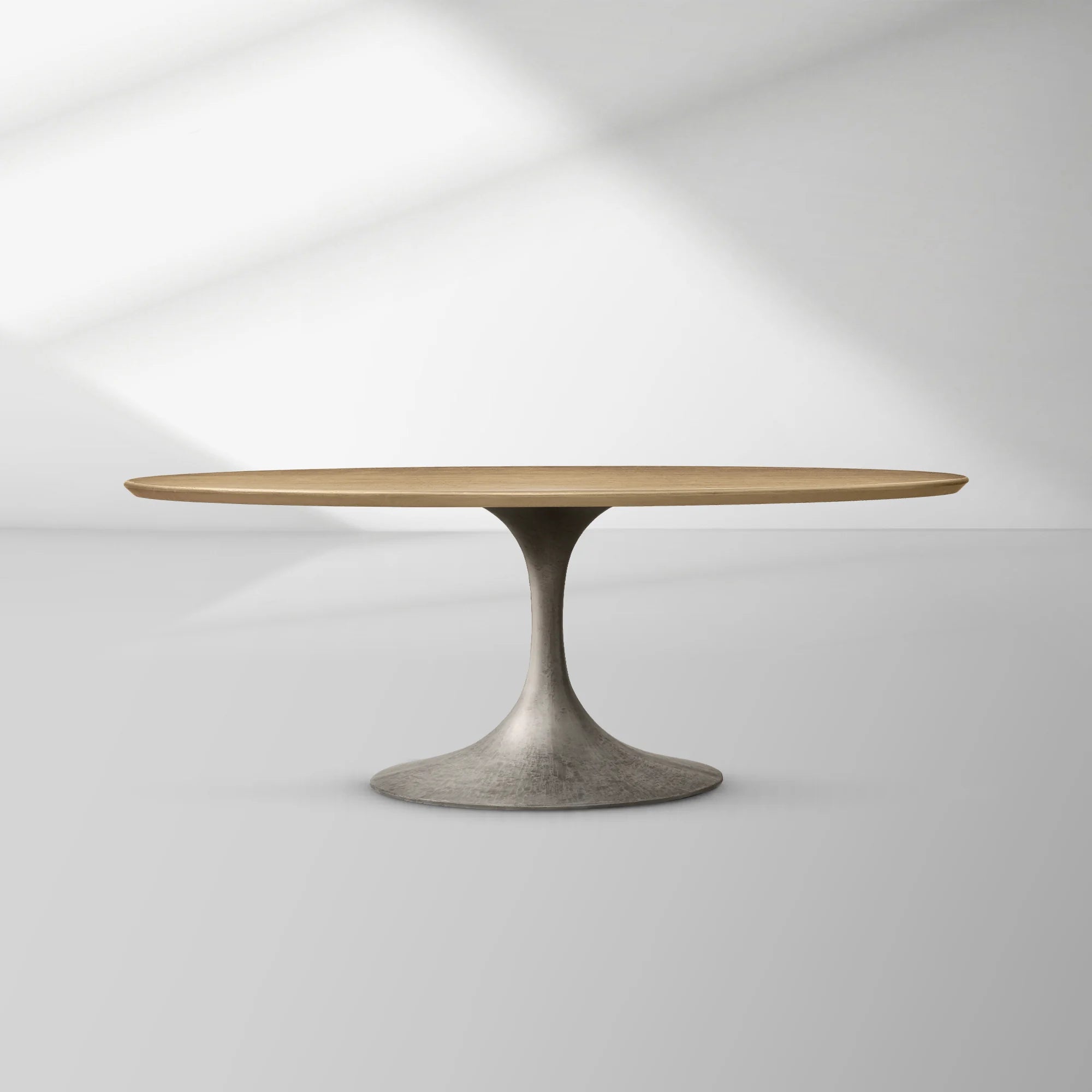 Aero Oval Oak Dining Table with Cast Steel Pedestal Base