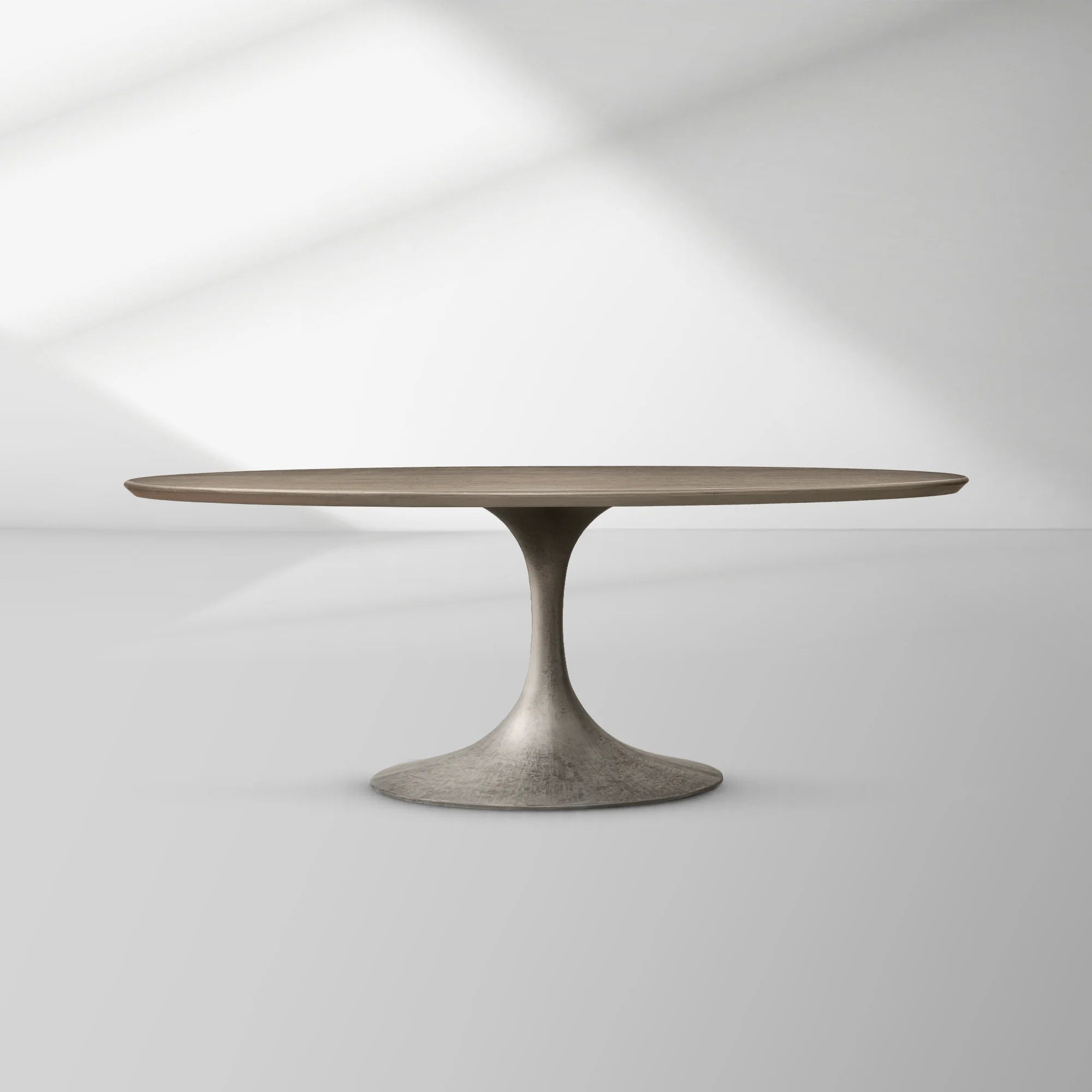 Aero Oval Oak Dining Table with Cast Steel Pedestal Base