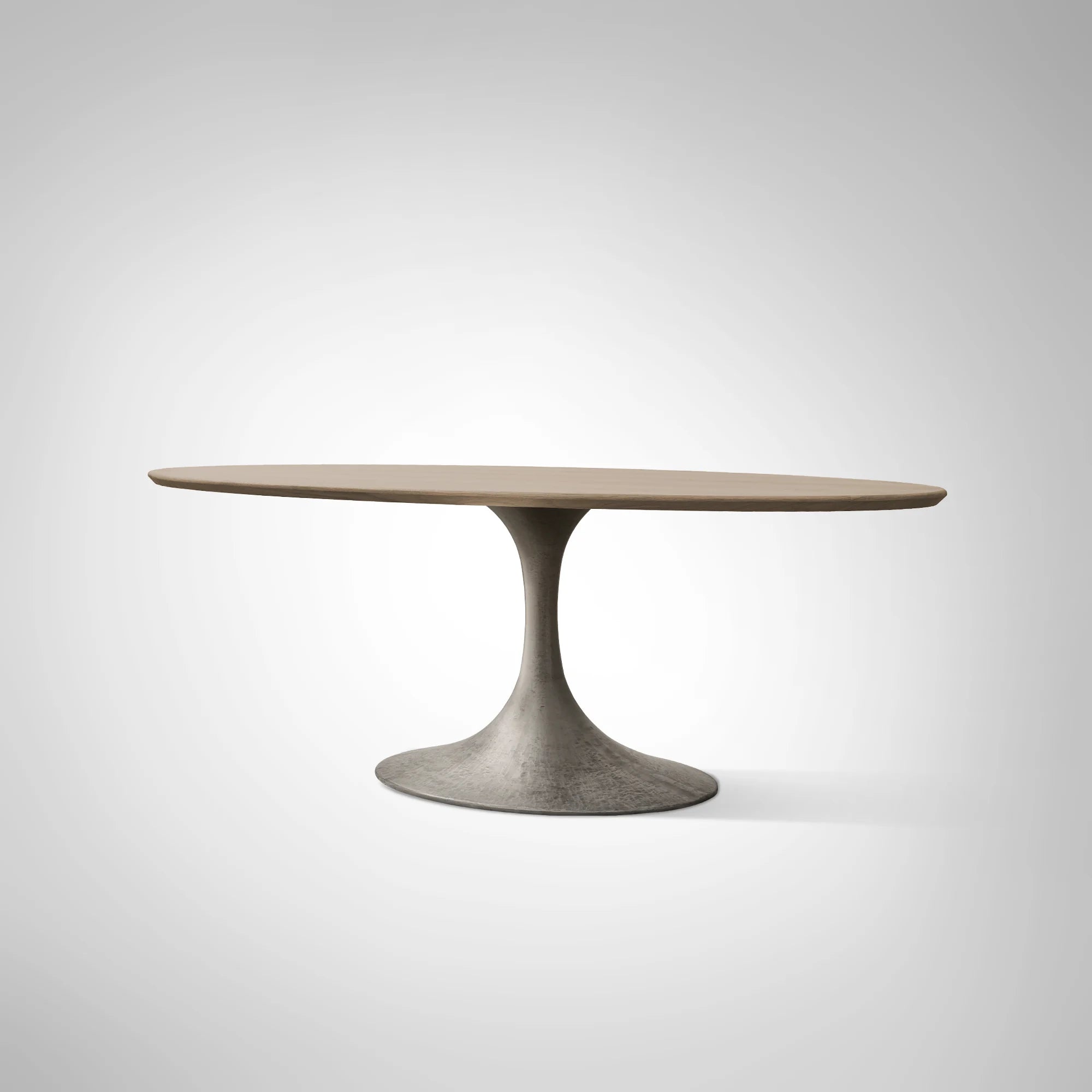 Aero Oval Oak Dining Table with Cast Steel Pedestal Base