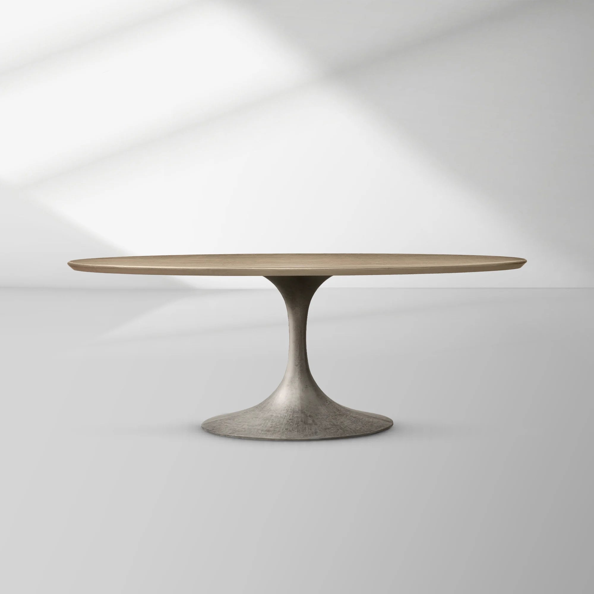 Aero Oval Oak Dining Table with Cast Steel Pedestal Base