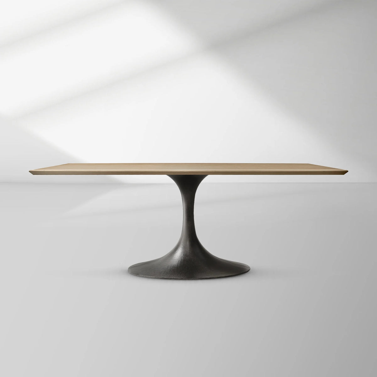 Aero Rectangular Oak Dining Table with Cast Steel Pedestal Base