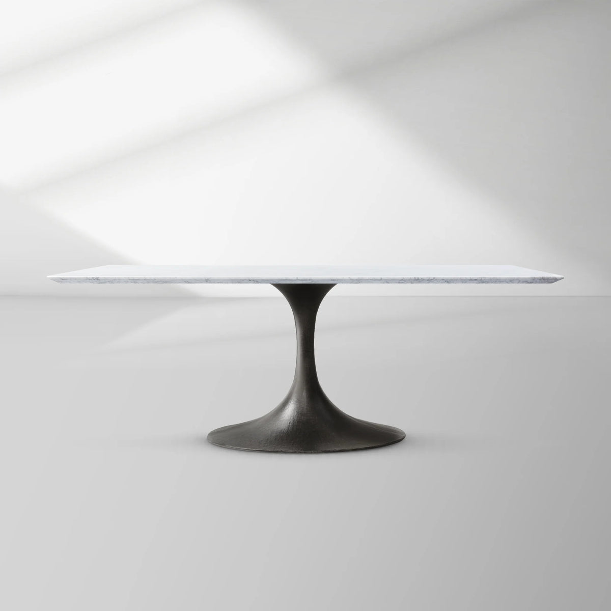 Aero Rectangular Stone Dining Table with Marble Top and Cast Steel Base
