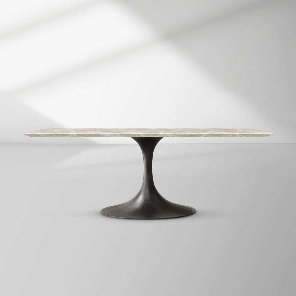 Aero Rectangular Stone Dining Table with Marble Top and Cast Steel Base