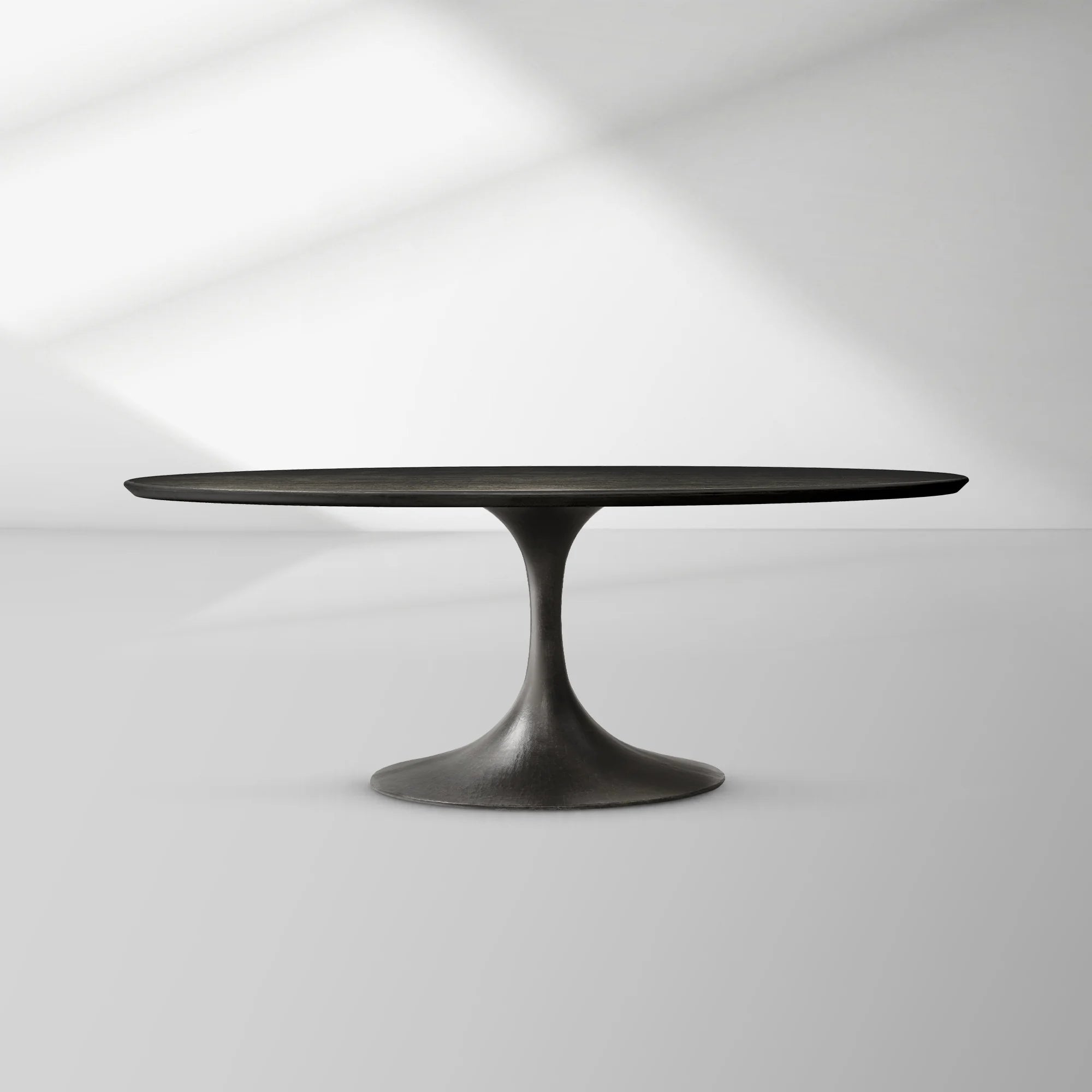 Aero Oval Oak Dining Table with Cast Steel Pedestal Base