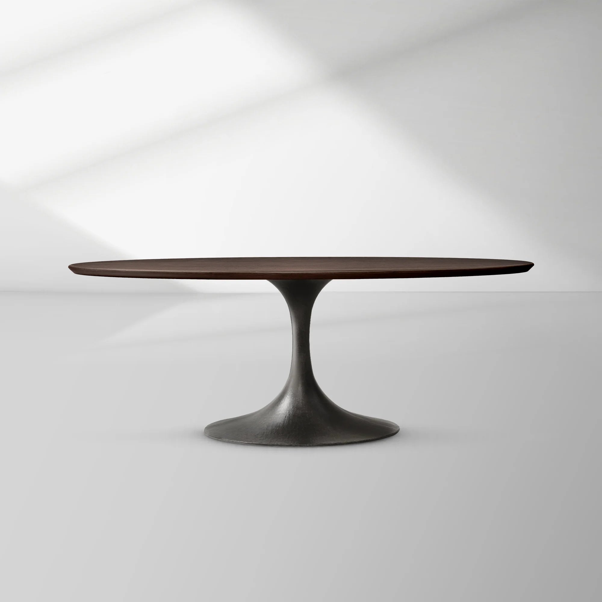 Aero Oval Oak Dining Table with Cast Steel Pedestal Base