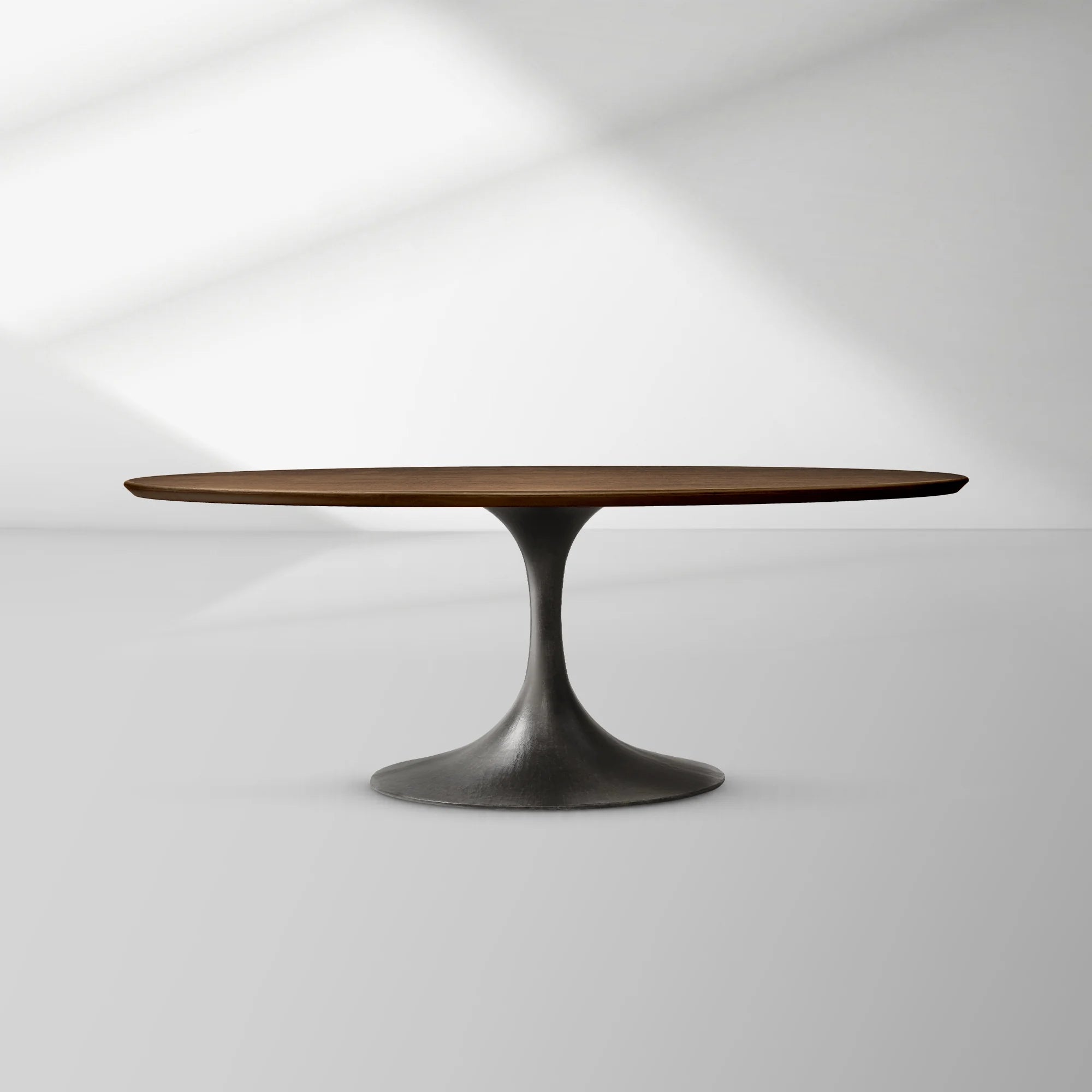 Aero Oval Oak Dining Table with Cast Steel Pedestal Base