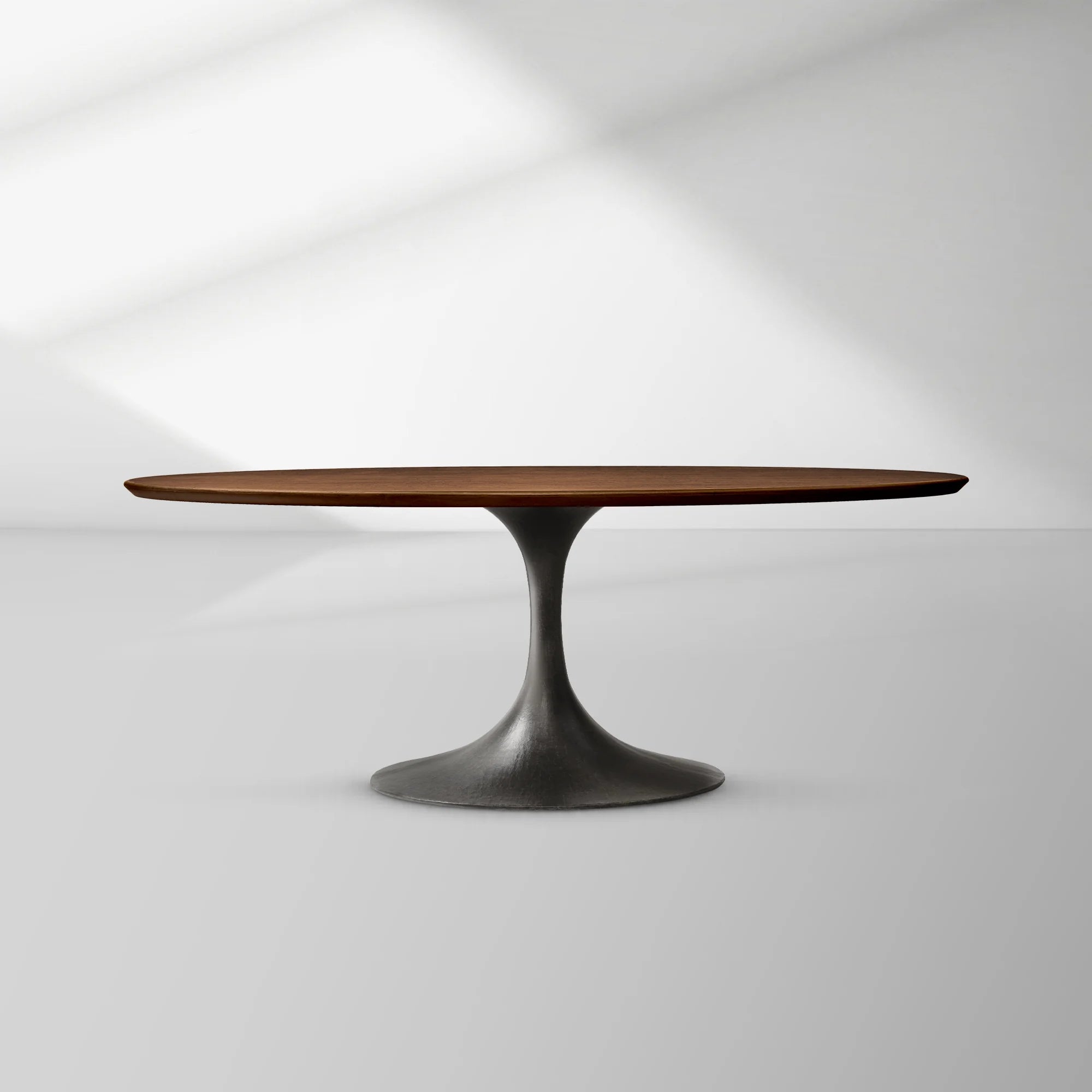 Aero Oval Oak Dining Table with Cast Steel Pedestal Base