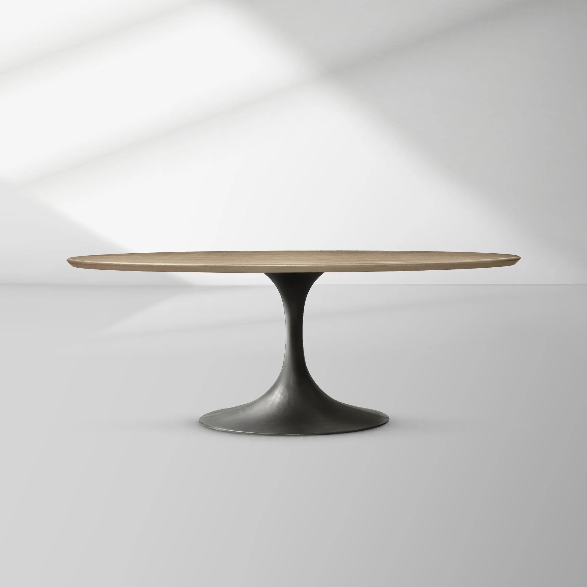 Aero Oval Oak Dining Table with Cast Steel Pedestal Base