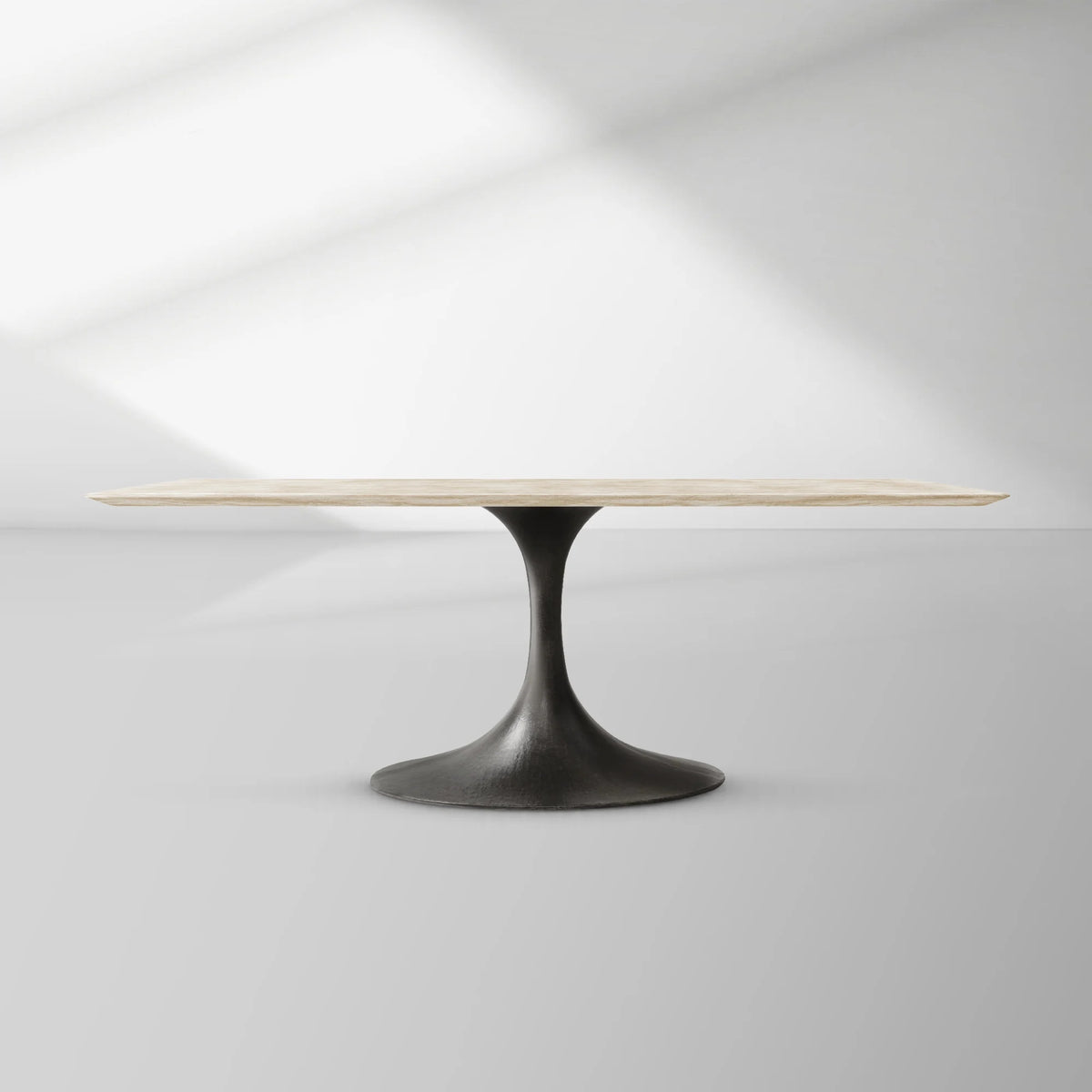 Aero Rectangular Stone Dining Table with Marble Top and Cast Steel Base