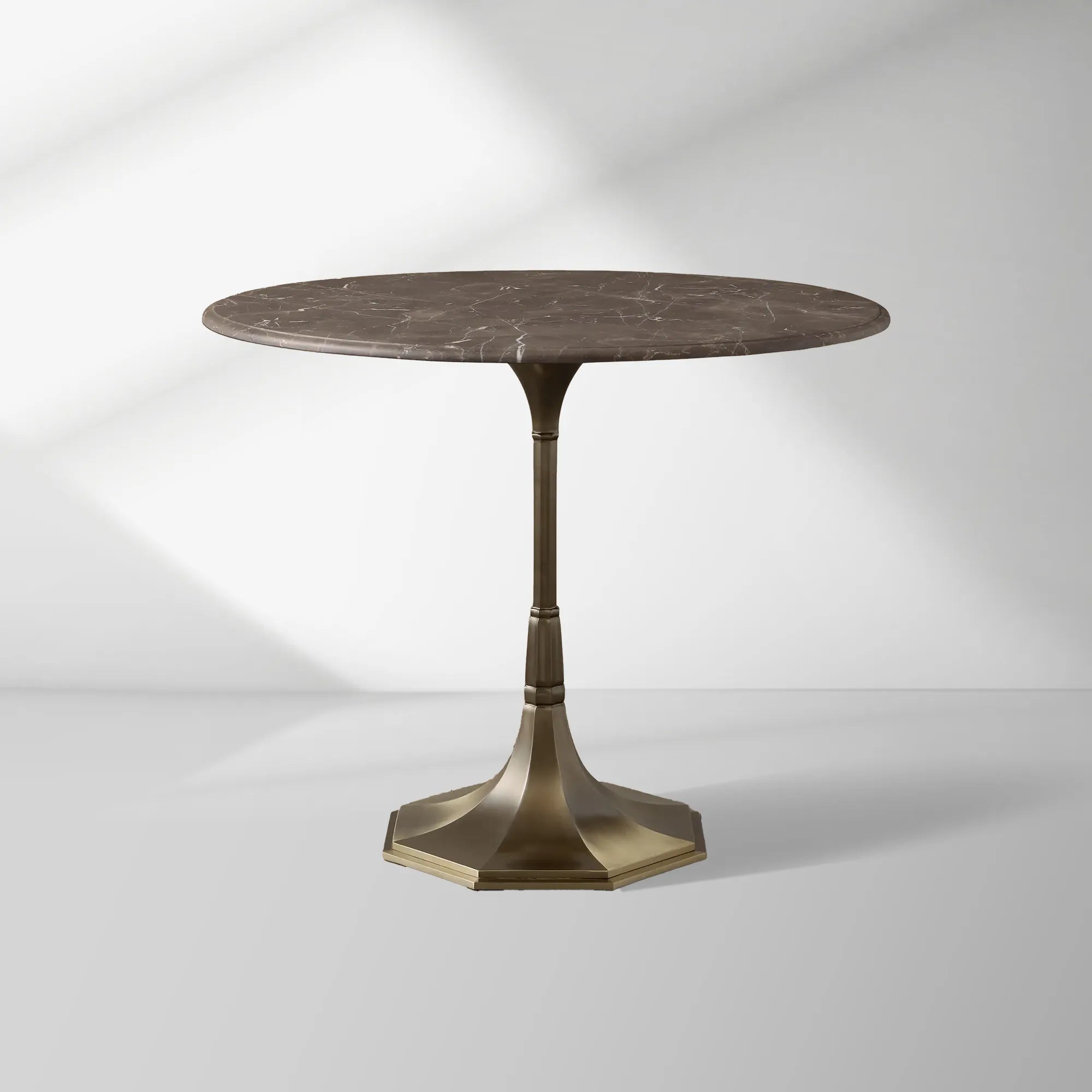 Clemence Bistro Table with Stone Top and Antique Brass Tulip Base