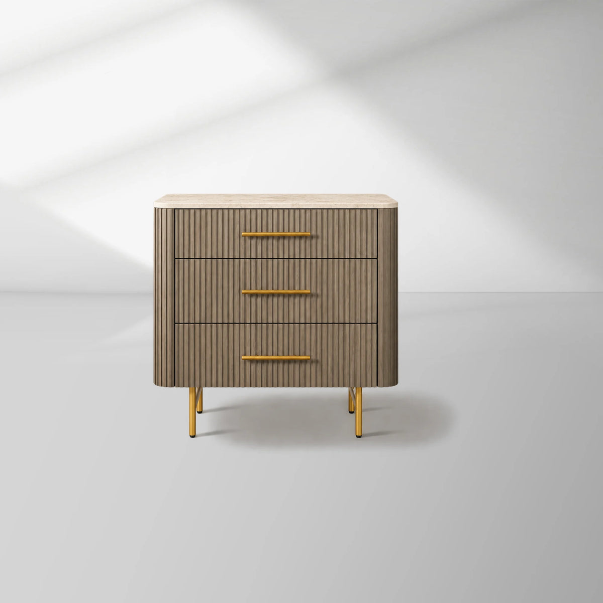 Finnley Three-Drawer Chest Cabinet Bedroom Nightside Table with Stone Top
