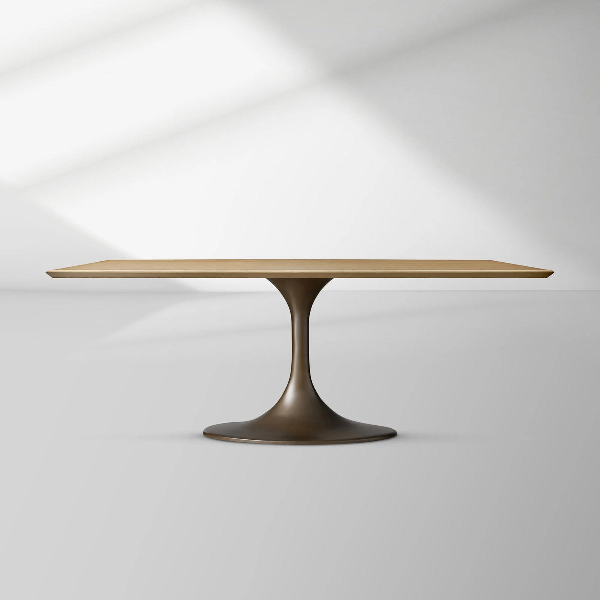 Aero Rectangular Oak Dining Table with Cast Steel Pedestal Base