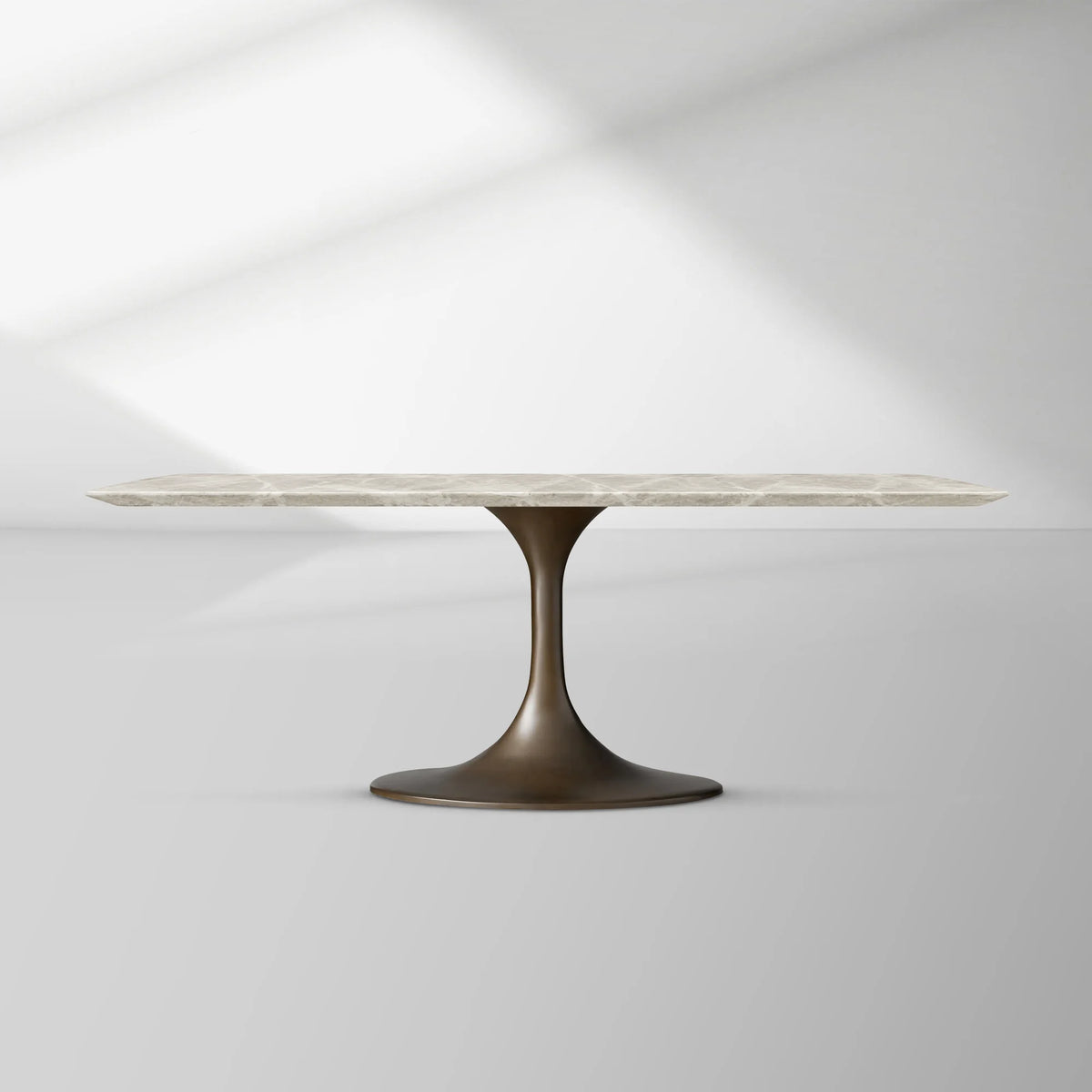 Aero Rectangular Stone Dining Table with Marble Top and Cast Steel Base