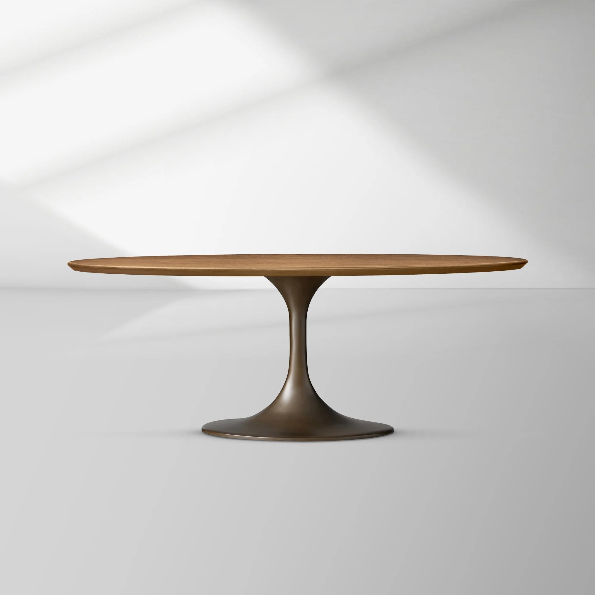 Aero Oval Oak Dining Table with Cast Steel Pedestal Base