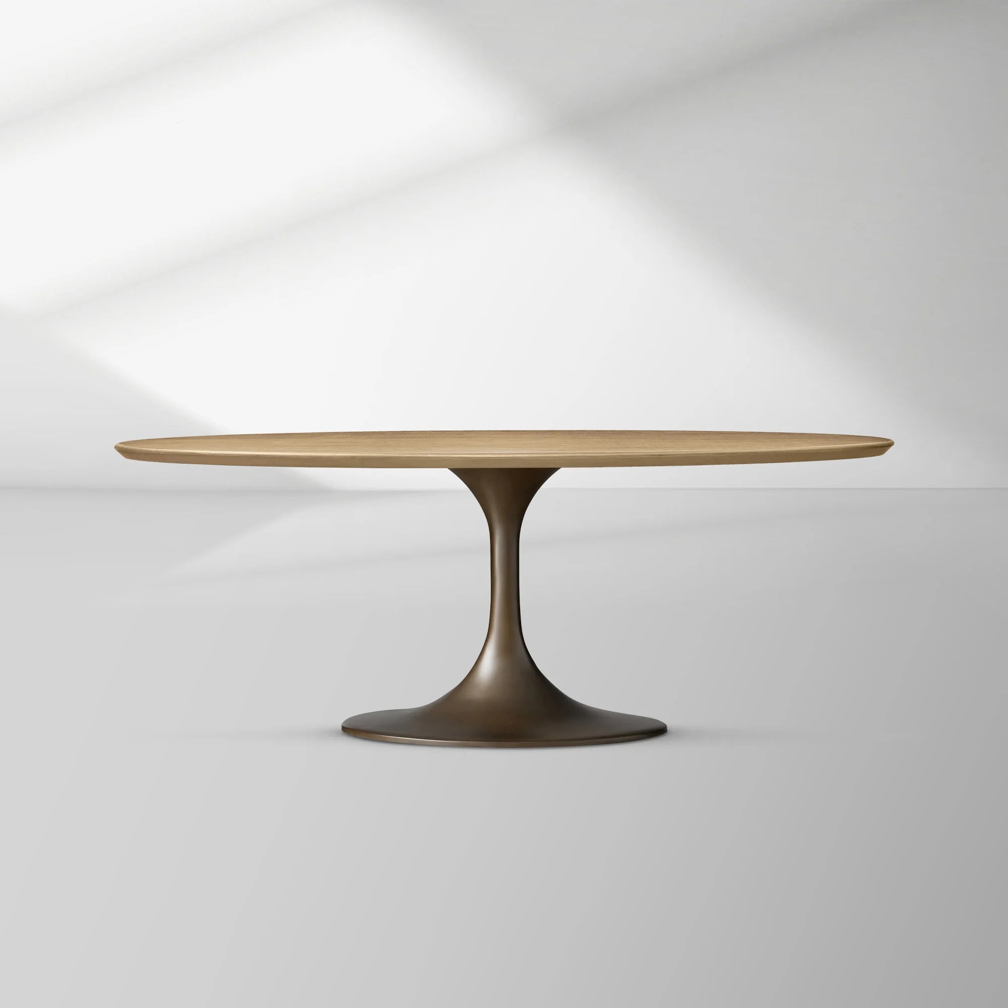 Aero Oval Oak Dining Table with Cast Steel Pedestal Base