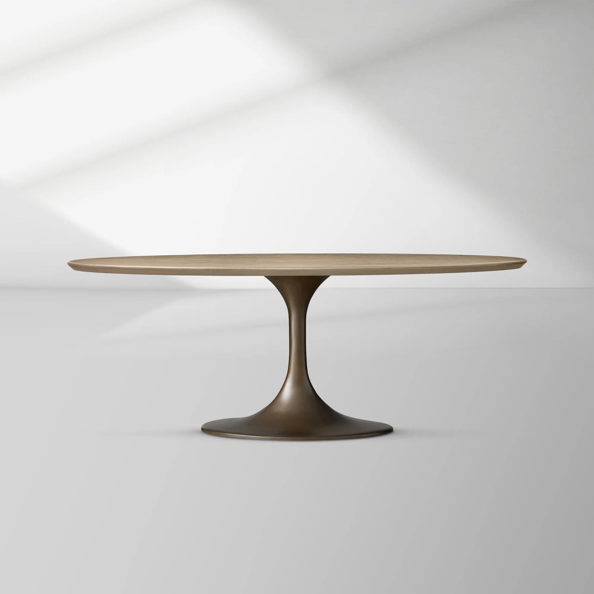 Aero Oval Oak Dining Table with Cast Steel Pedestal Base