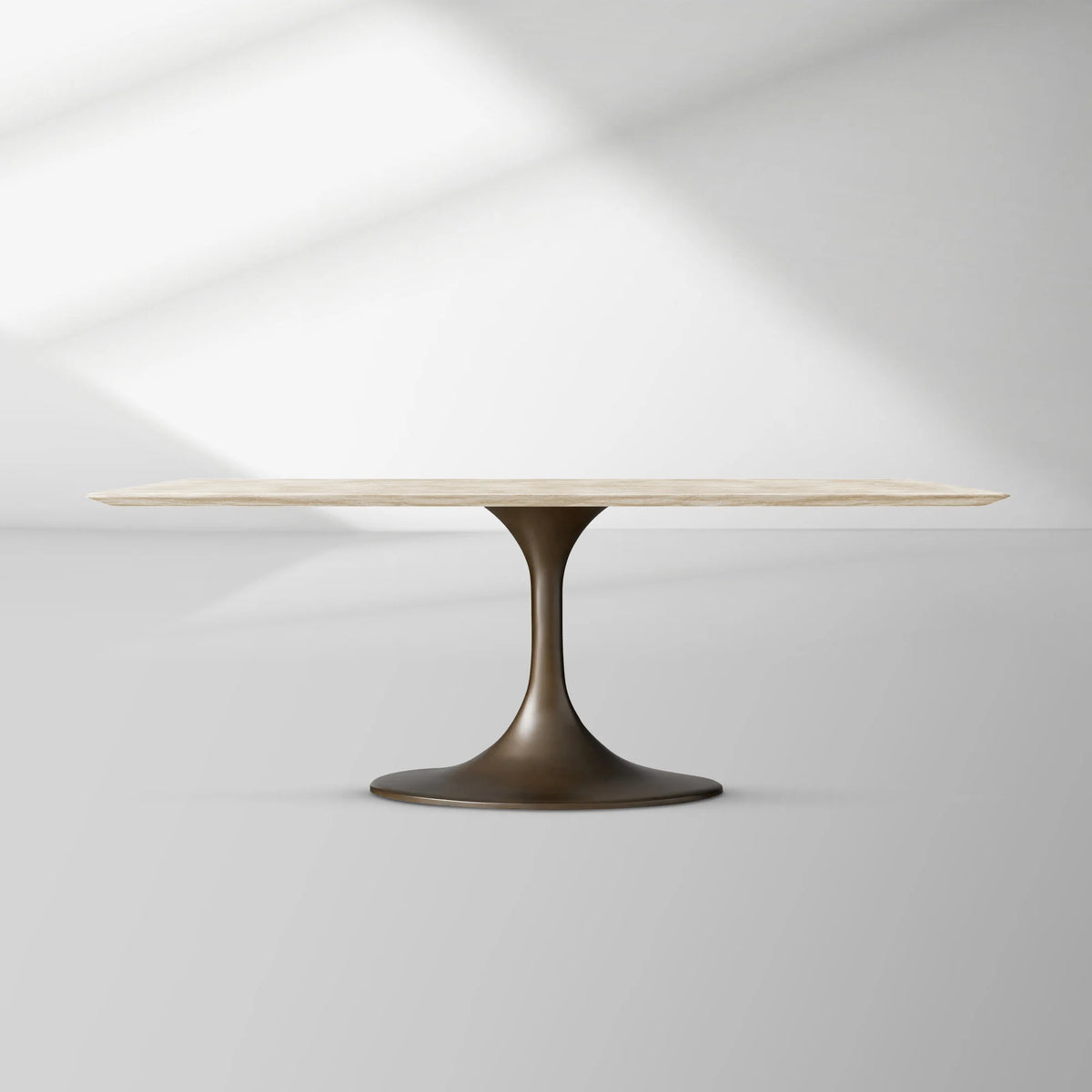 Aero Rectangular Stone Dining Table with Marble Top and Cast Steel Base