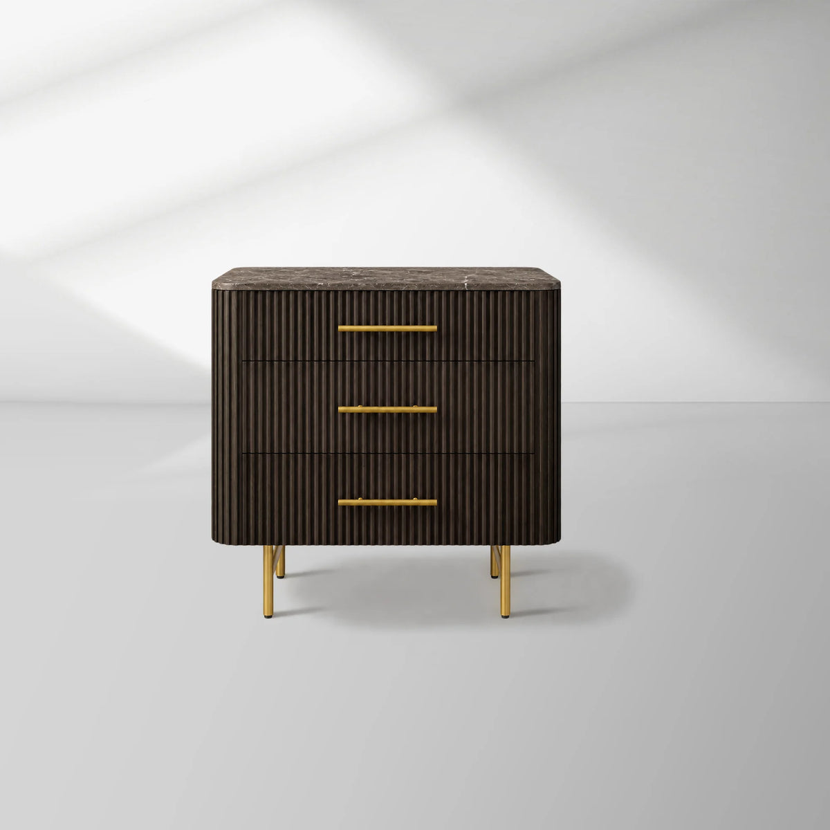 Finnley Three-Drawer Chest Cabinet Bedroom Nightside Table with Stone Top