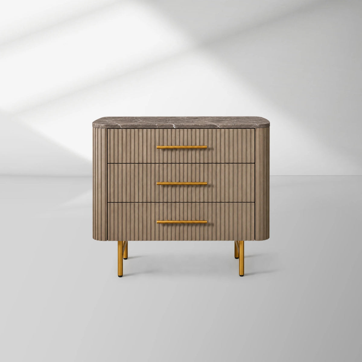 Finnley Three-Drawer Chest Cabinet Bedroom Nightside Table with Stone Top