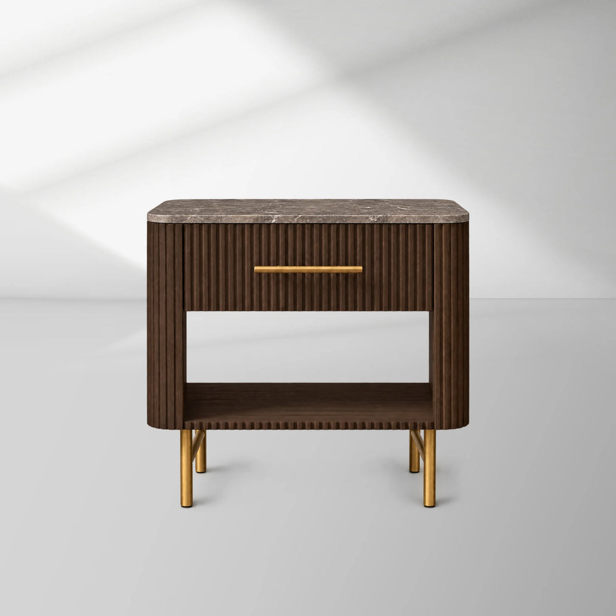 Finnley Open Nightstand Natural Stone Top Bedside Table Wood Bedroom Cabinet