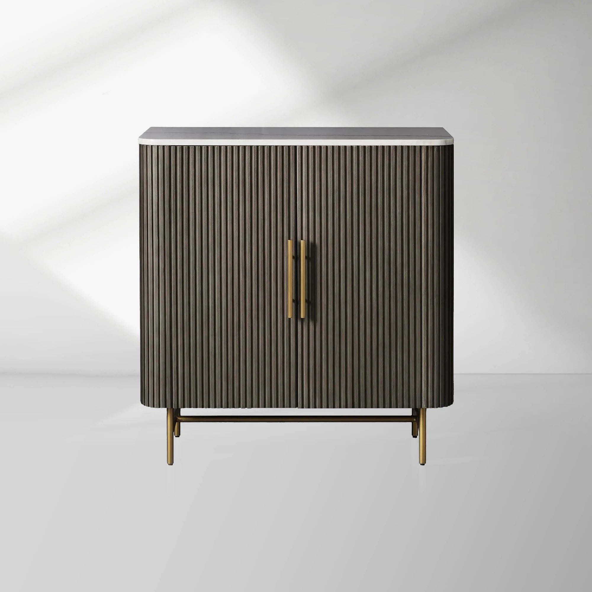 Finnley Bar Cabinet in Oak with Stone Top and Wine Storage