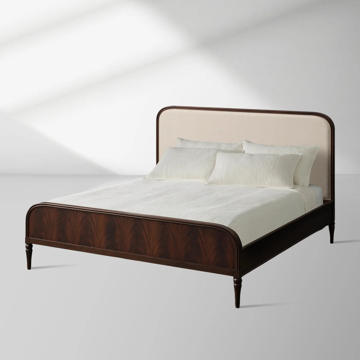 Frances Mahogany Wood Upholstered Bed Queen and King Platform Bed