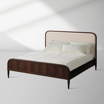 Frances Mahogany Wood Upholstered Bed Queen and King Platform Bed