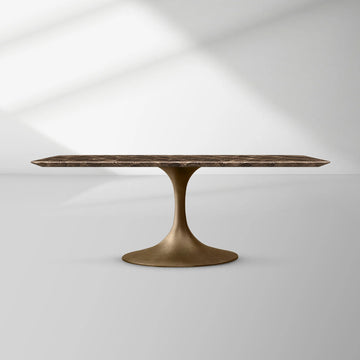 Aero Rectangular Stone Dining Table with Marble Top and Cast Steel Base