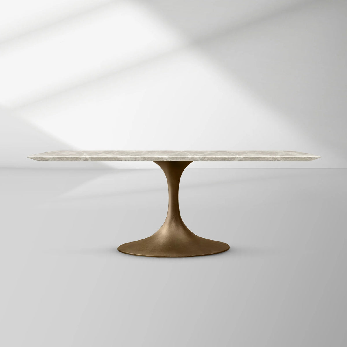 Aero Rectangular Stone Dining Table with Marble Top and Cast Steel Base