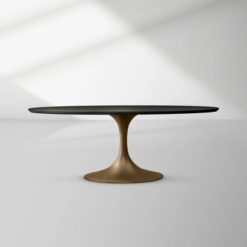 Aero Oval Oak Dining Table with Cast Steel Pedestal Base
