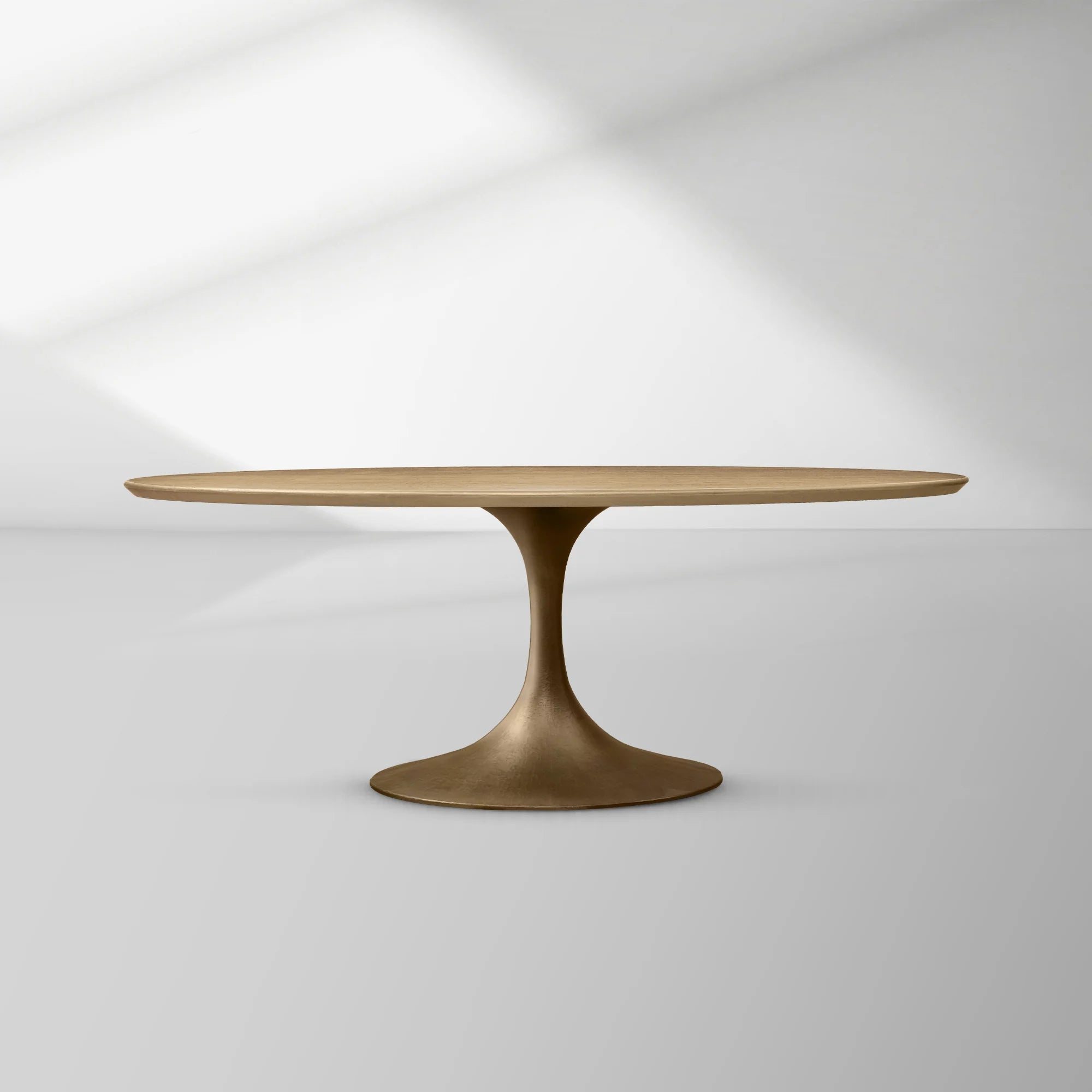 Aero Oval Oak Dining Table with Cast Steel Pedestal Base