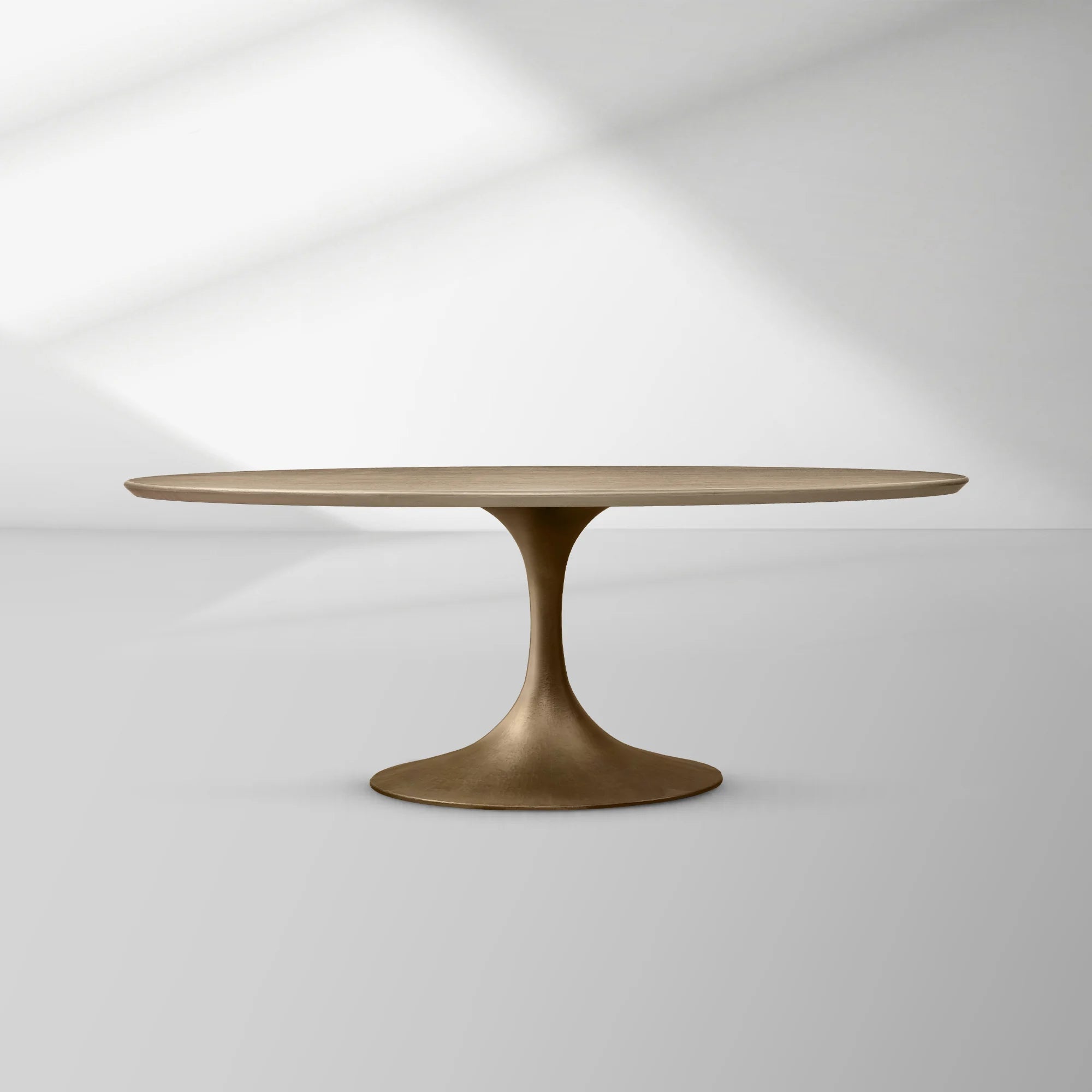 Aero Oval Oak Dining Table with Cast Steel Pedestal Base