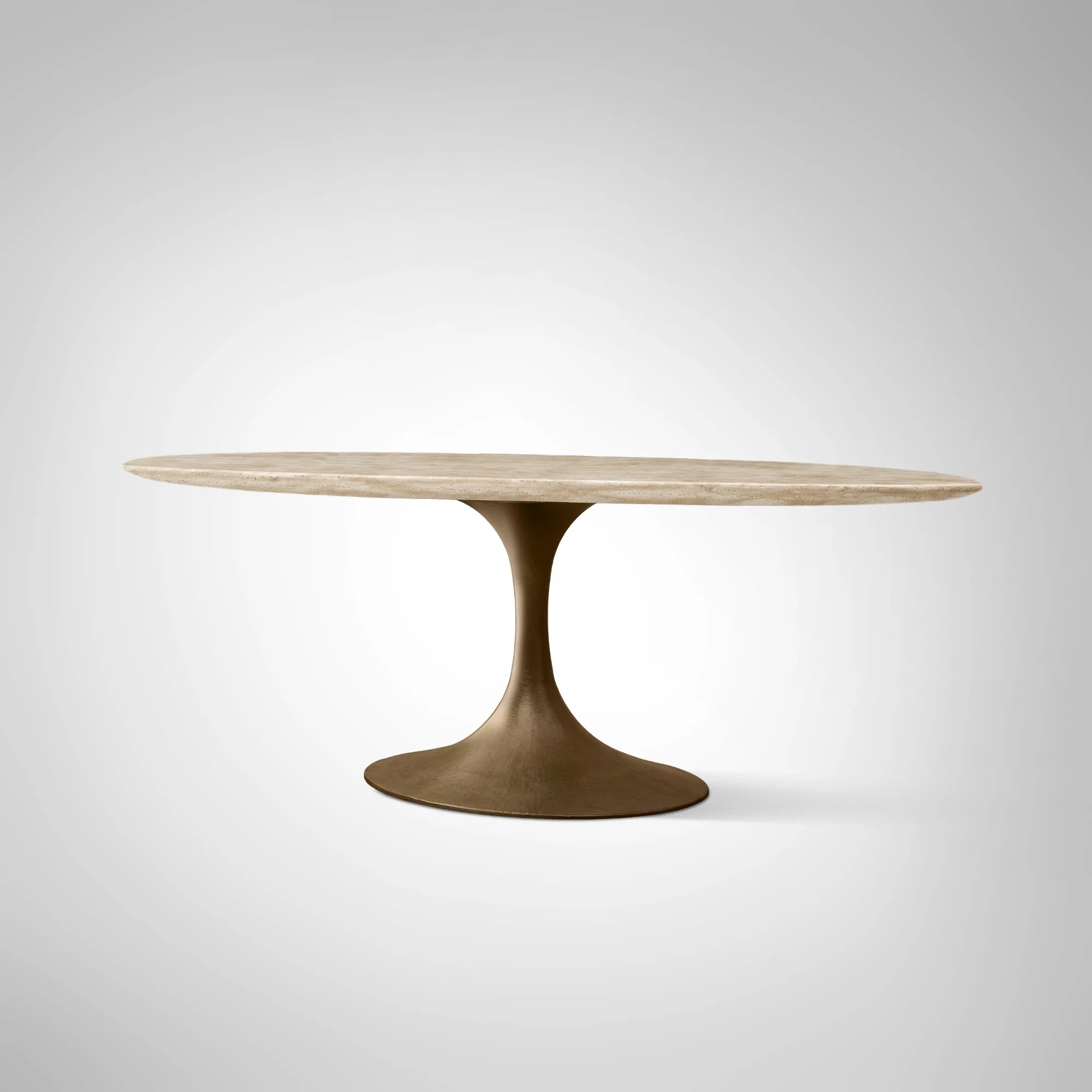 Aero Oval Stone Dining Table with Marble Top and Cast Steel Pedestal Base