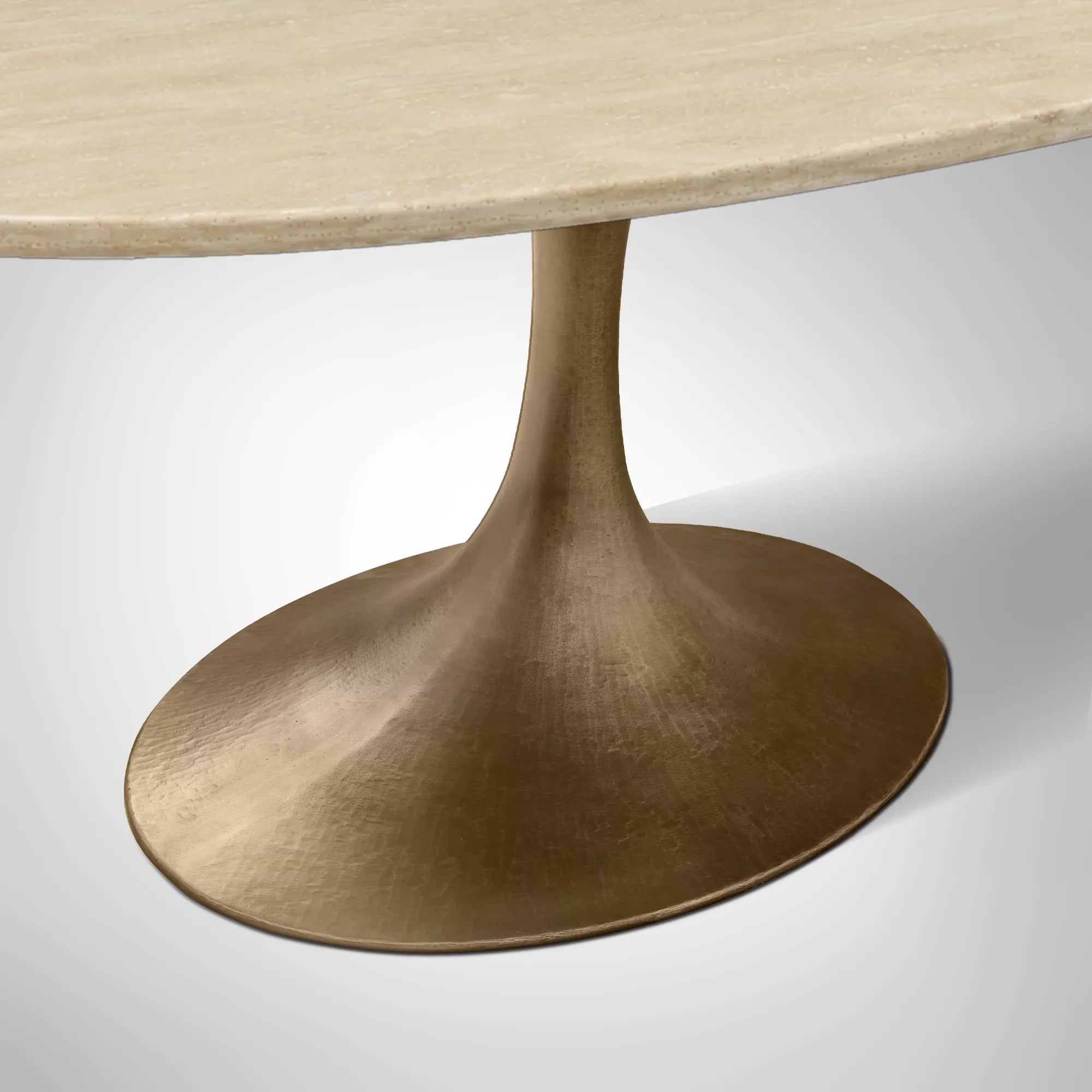 Aero Oval Stone Dining Table with Marble Top and Cast Steel Pedestal Base