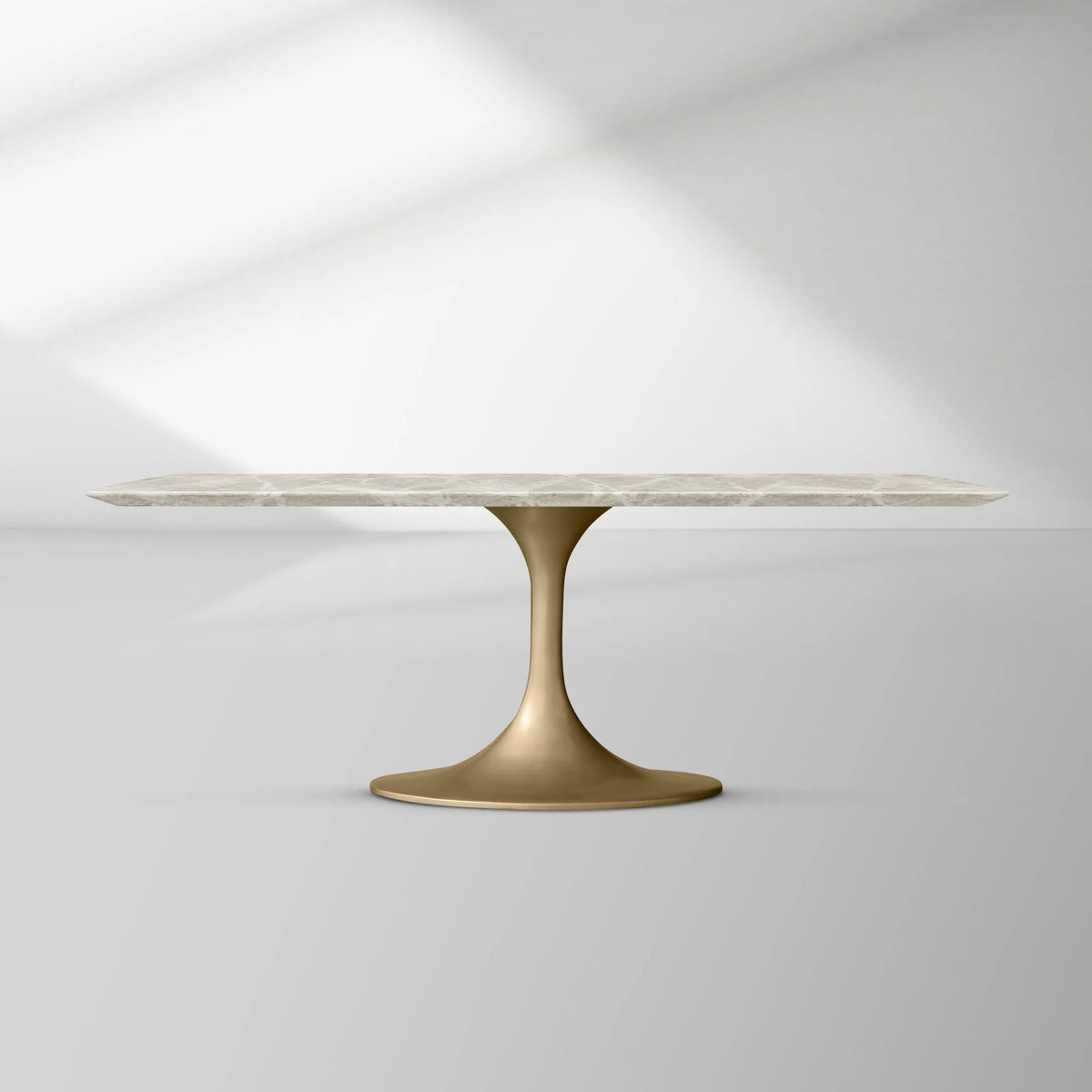 Aero Rectangular Stone Dining Table with Marble Top and Cast Steel Base