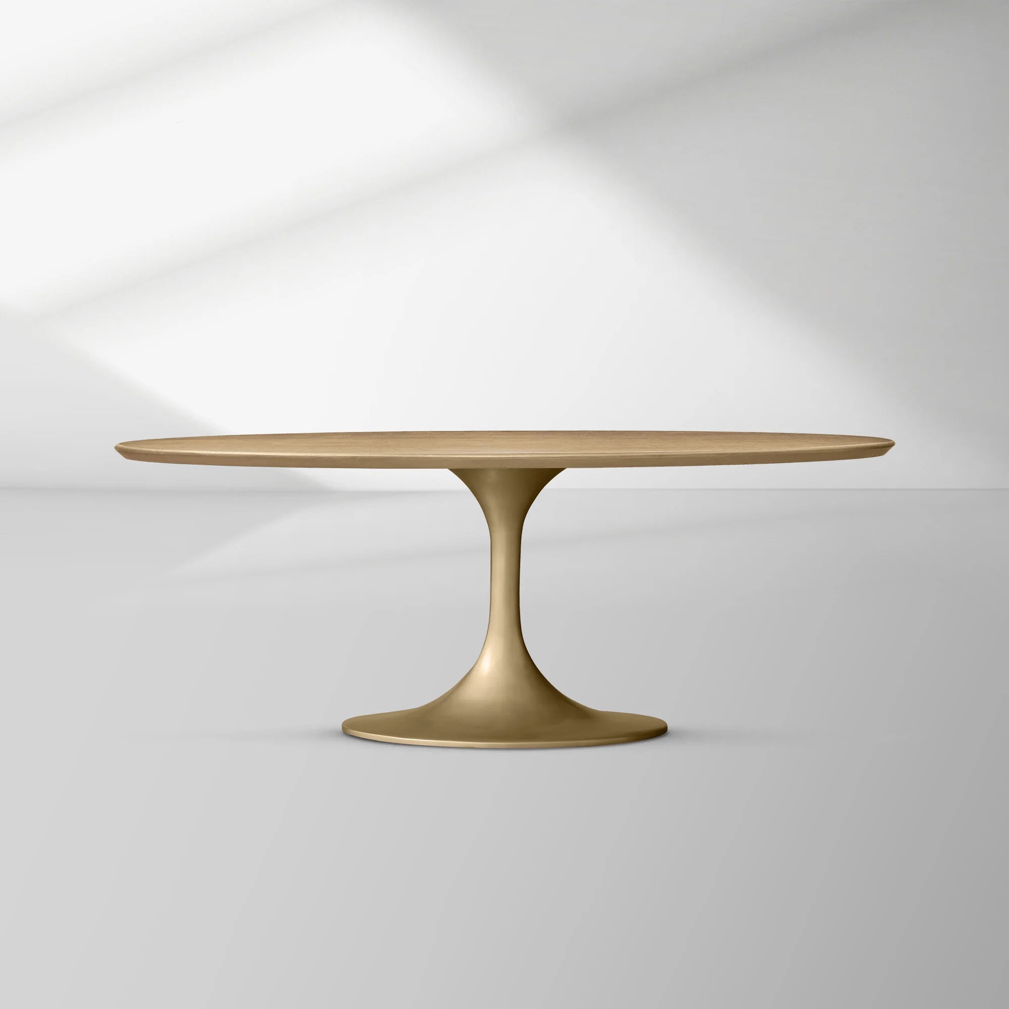Aero Oval Oak Dining Table with Cast Steel Pedestal Base